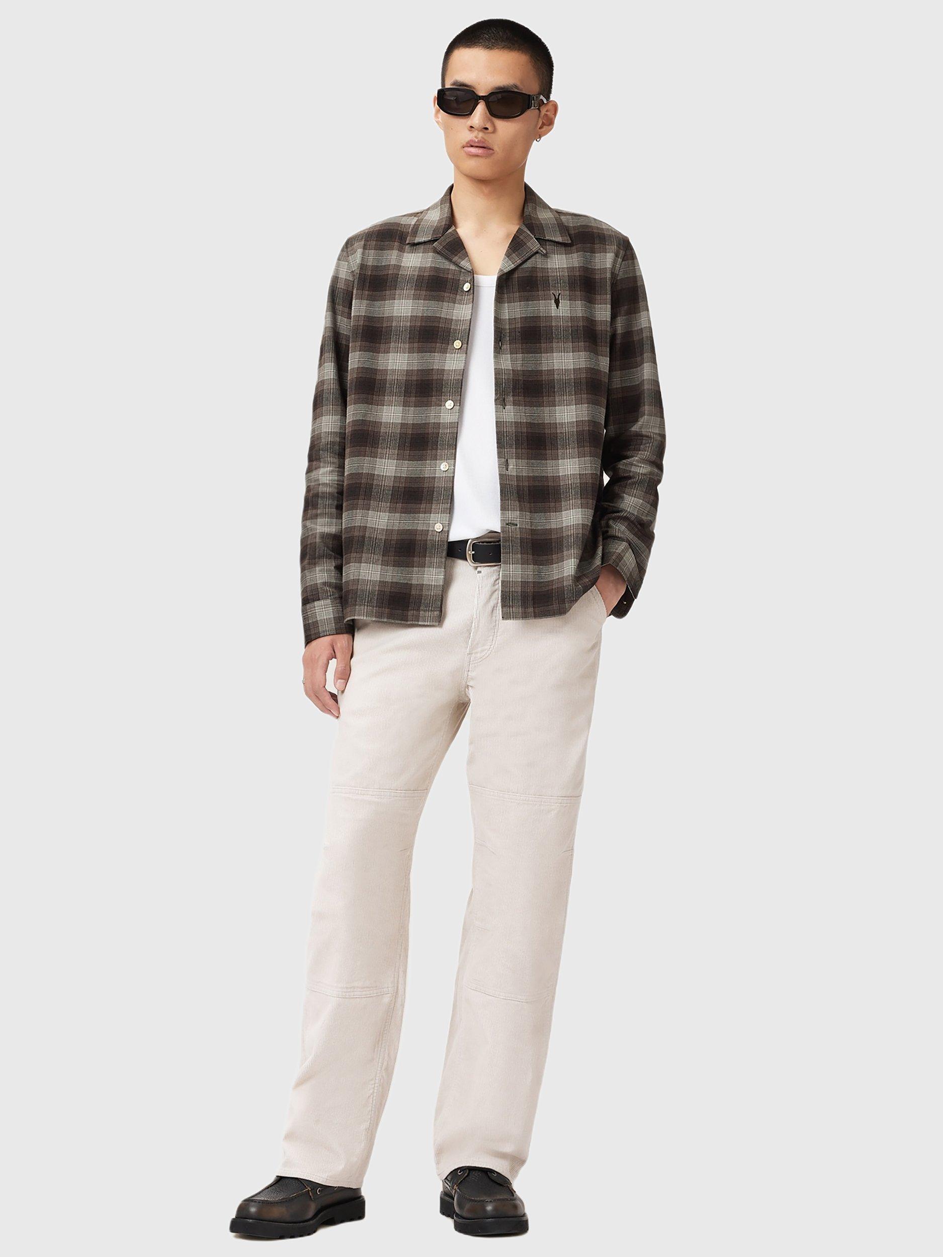 Product image 9 of 9, which shows AllSaints Iniko Check Cotton Shirt, Mole Brown, XS