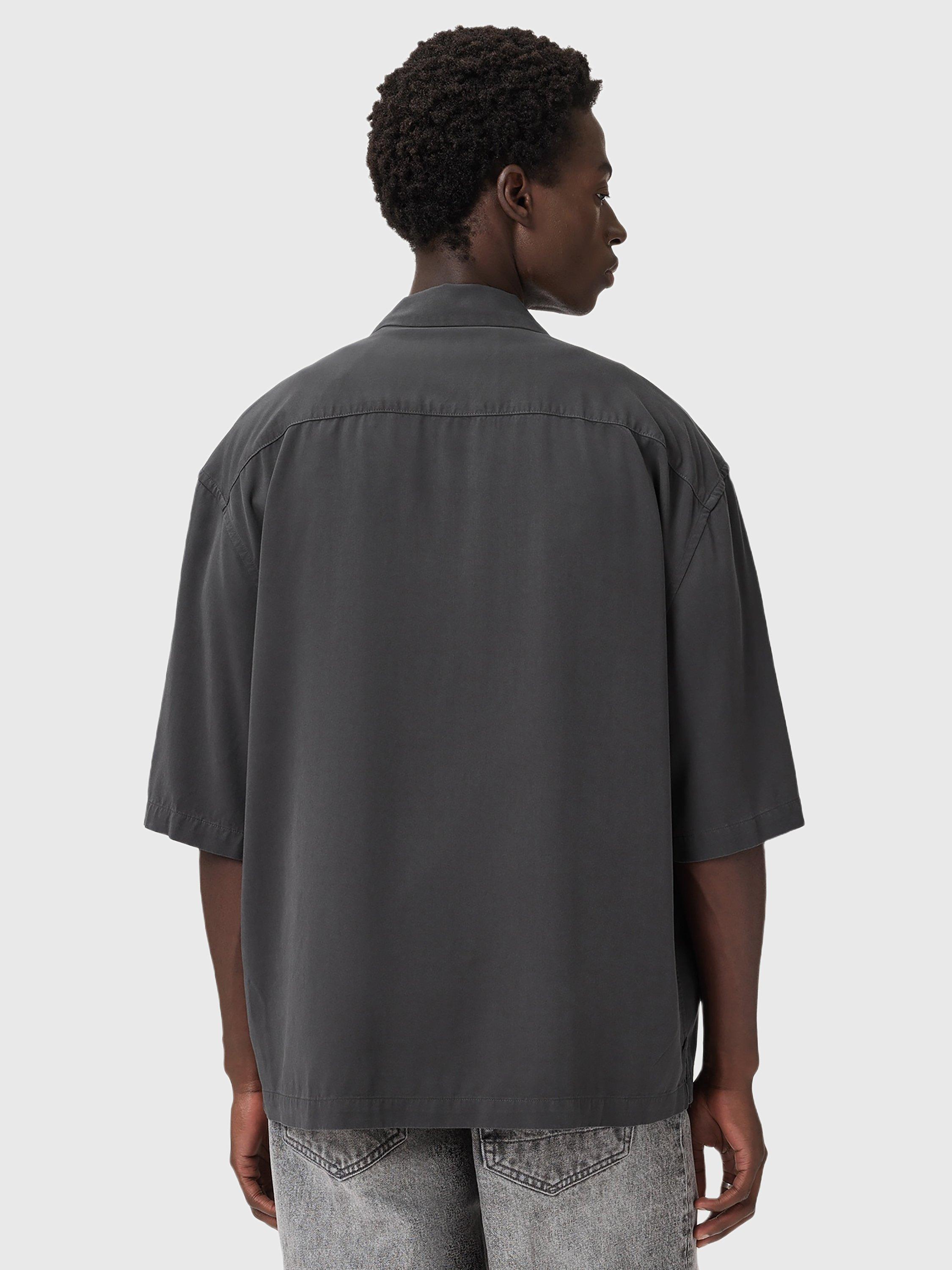 Product image 2 of 5, which shows AllSaints Rialto Short Sleeve Shirt, Raven Grey, XS
