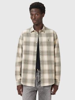 AllSaints Yuki Check Cotton Shirt, Sandshell Taupe