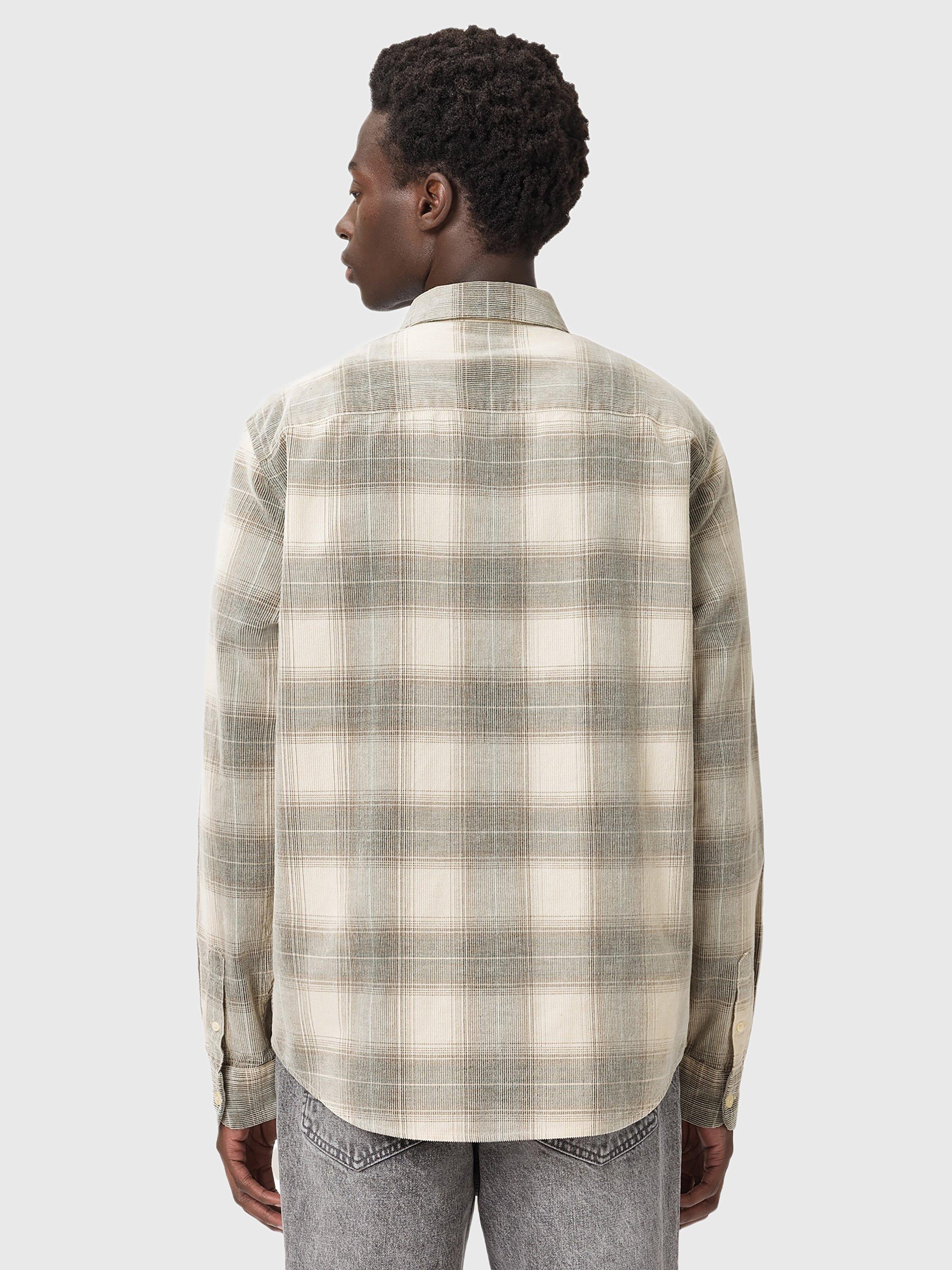 Product image 2 of 9, which shows AllSaints Yuki Check Cotton Shirt, Sandshell Taupe, L