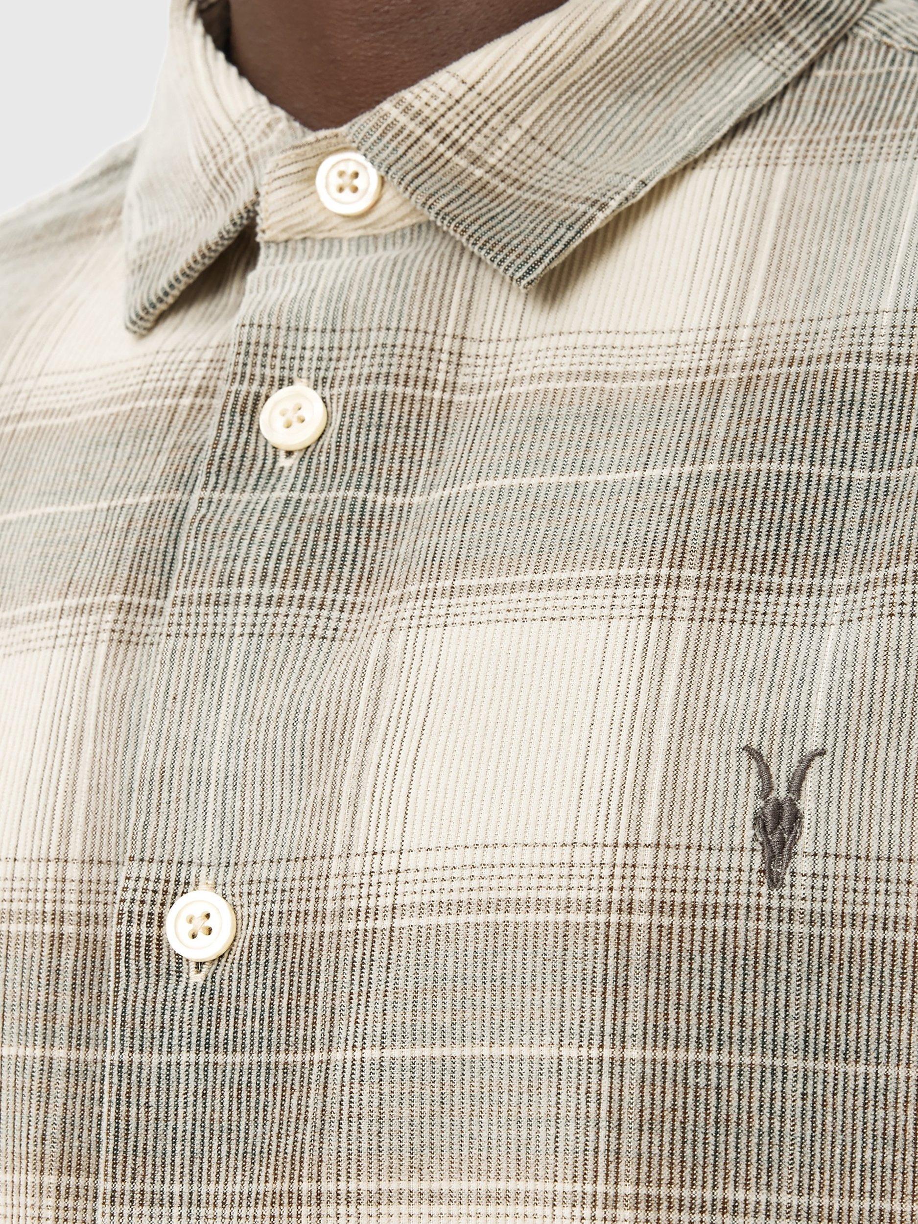 Product image 8 of 9, which shows AllSaints Yuki Check Cotton Shirt, Sandshell Taupe, L