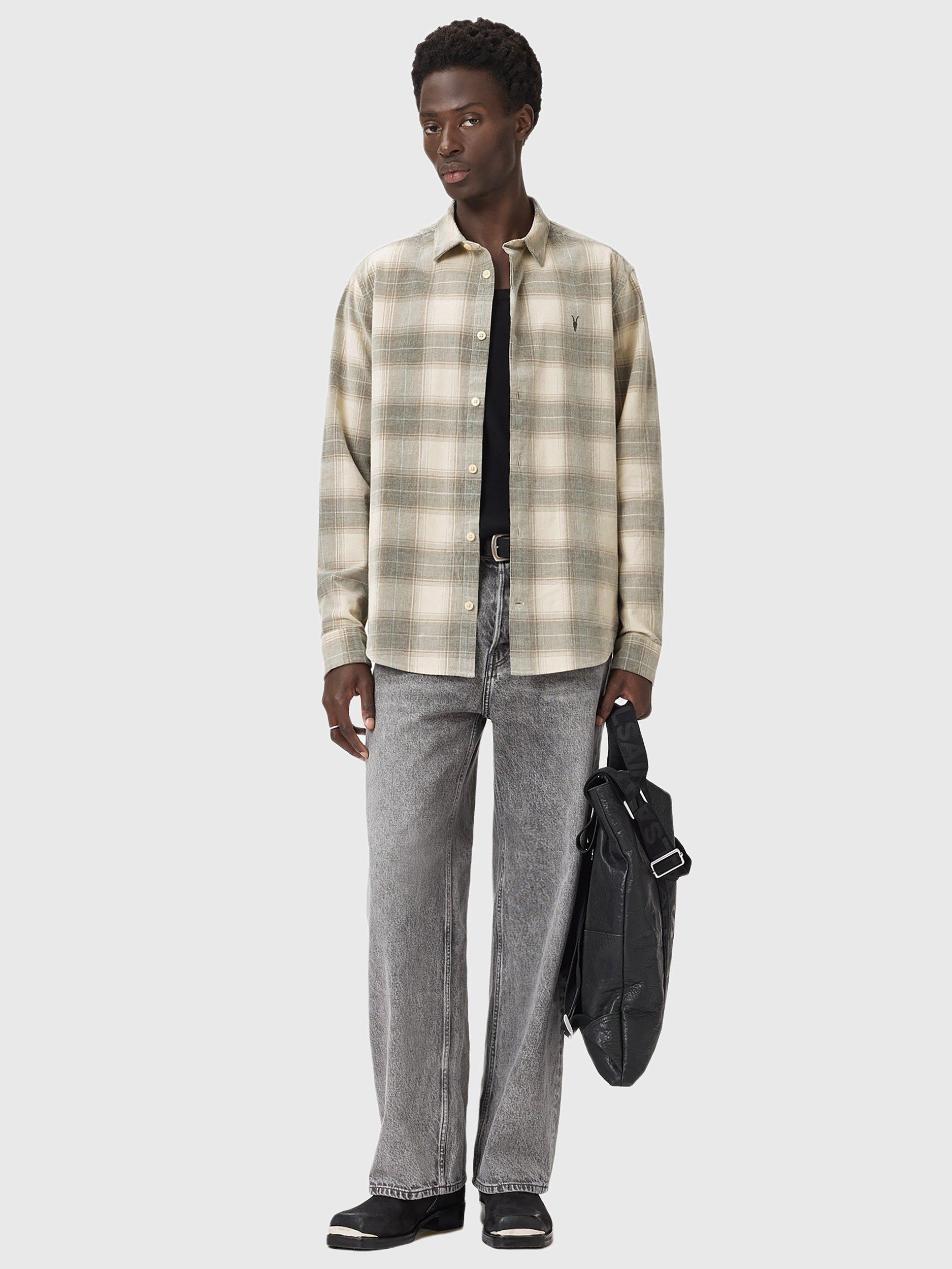 Product image 9 of 9, which shows AllSaints Yuki Check Cotton Shirt, Sandshell Taupe, L