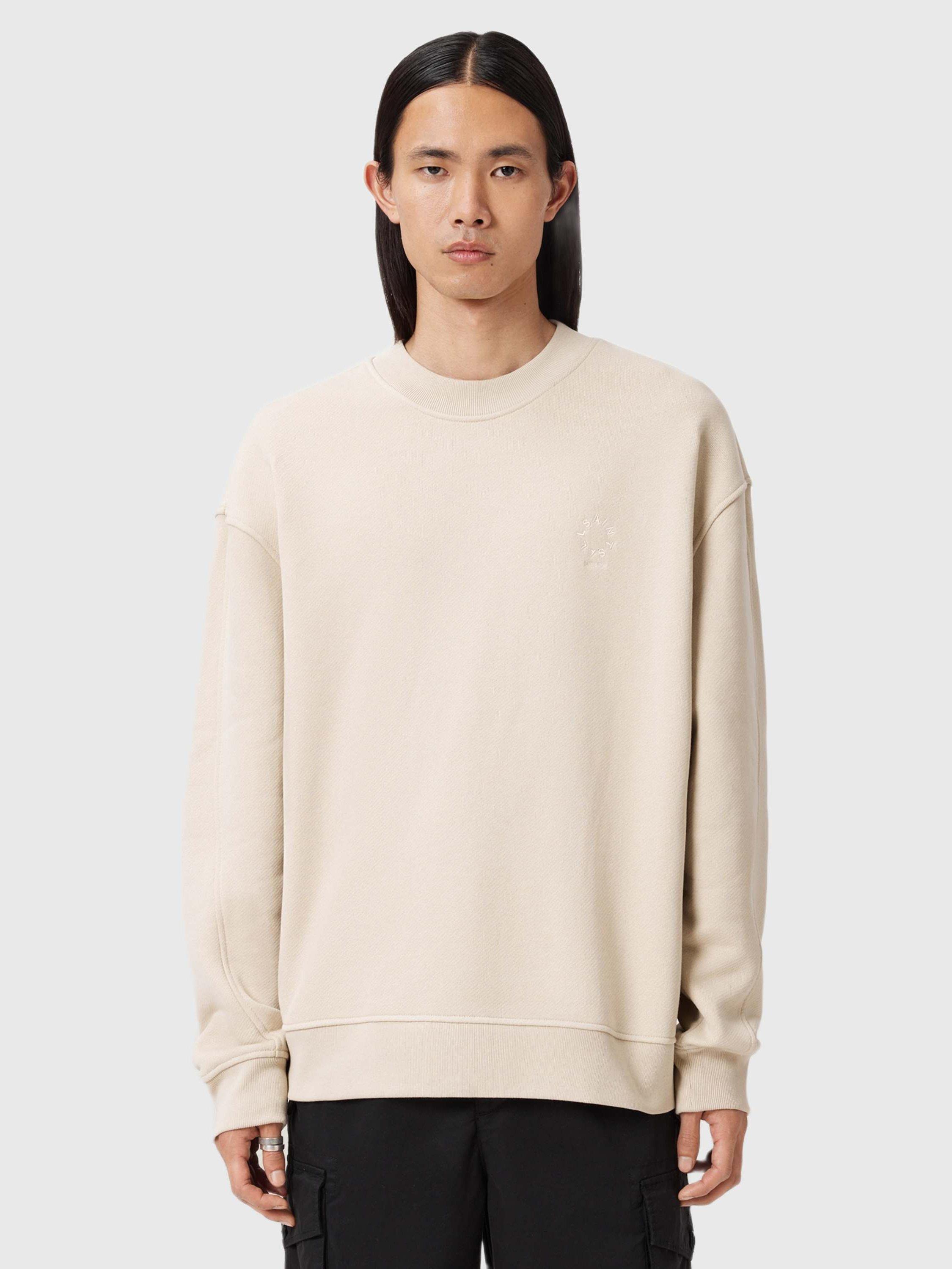 Product image 1 of 8, which shows AllSaints Haven Cotton Crew Neck Sweatshirt, Feather Taupe, XS