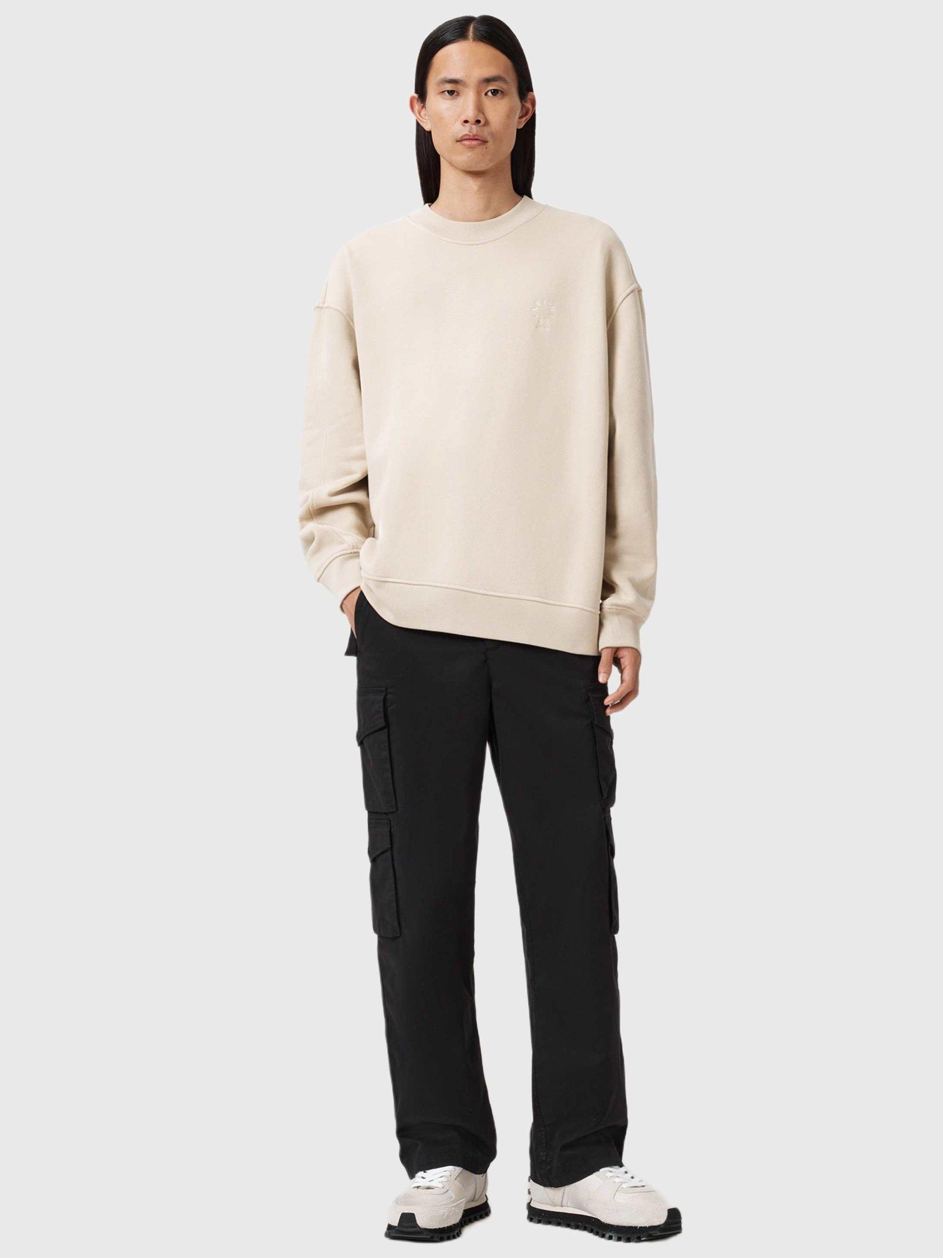 Product image 3 of 8, which shows AllSaints Haven Cotton Crew Neck Sweatshirt, Feather Taupe, XS
