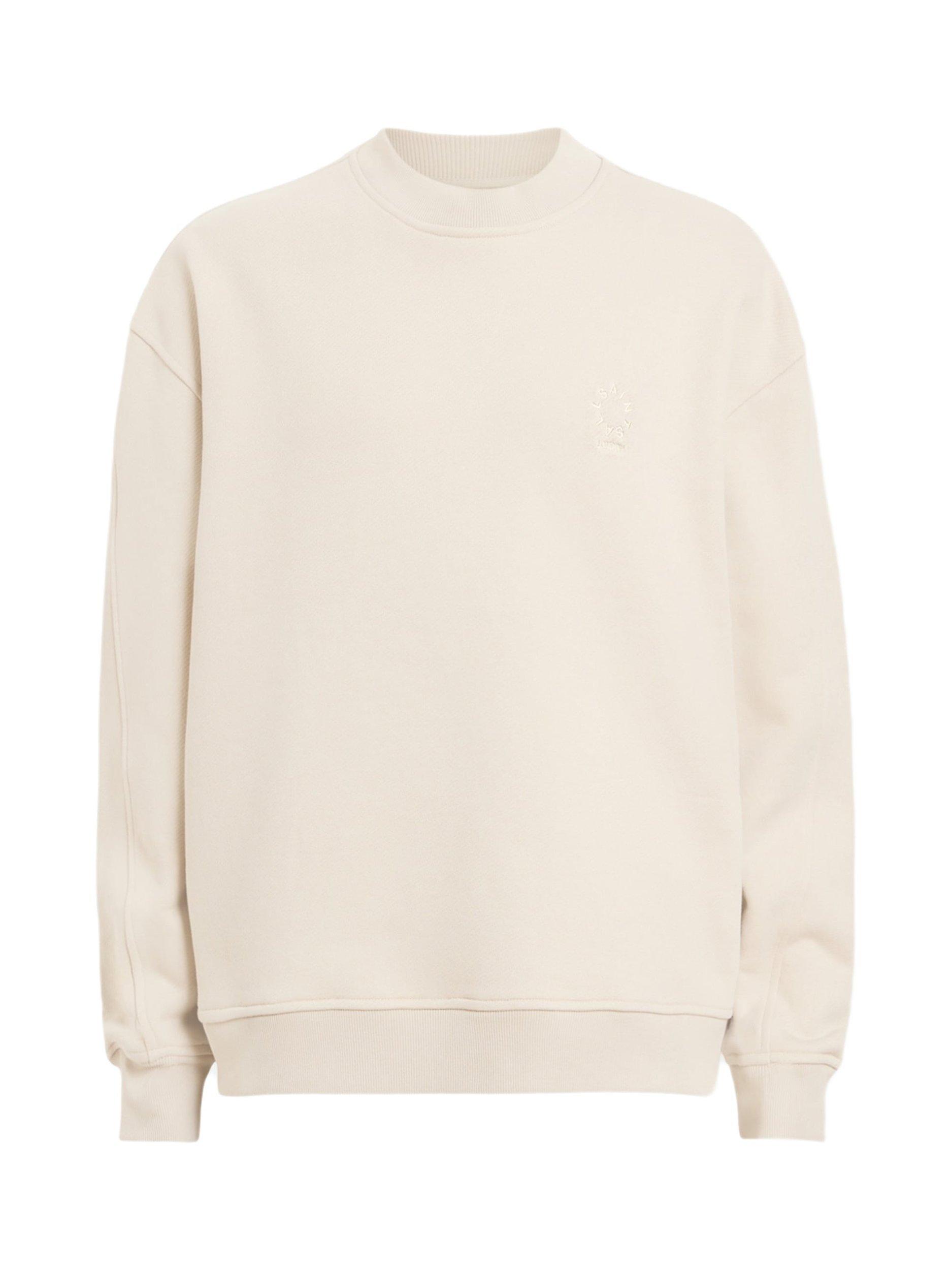 Product image 4 of 8, which shows AllSaints Haven Cotton Crew Neck Sweatshirt, Feather Taupe, XS