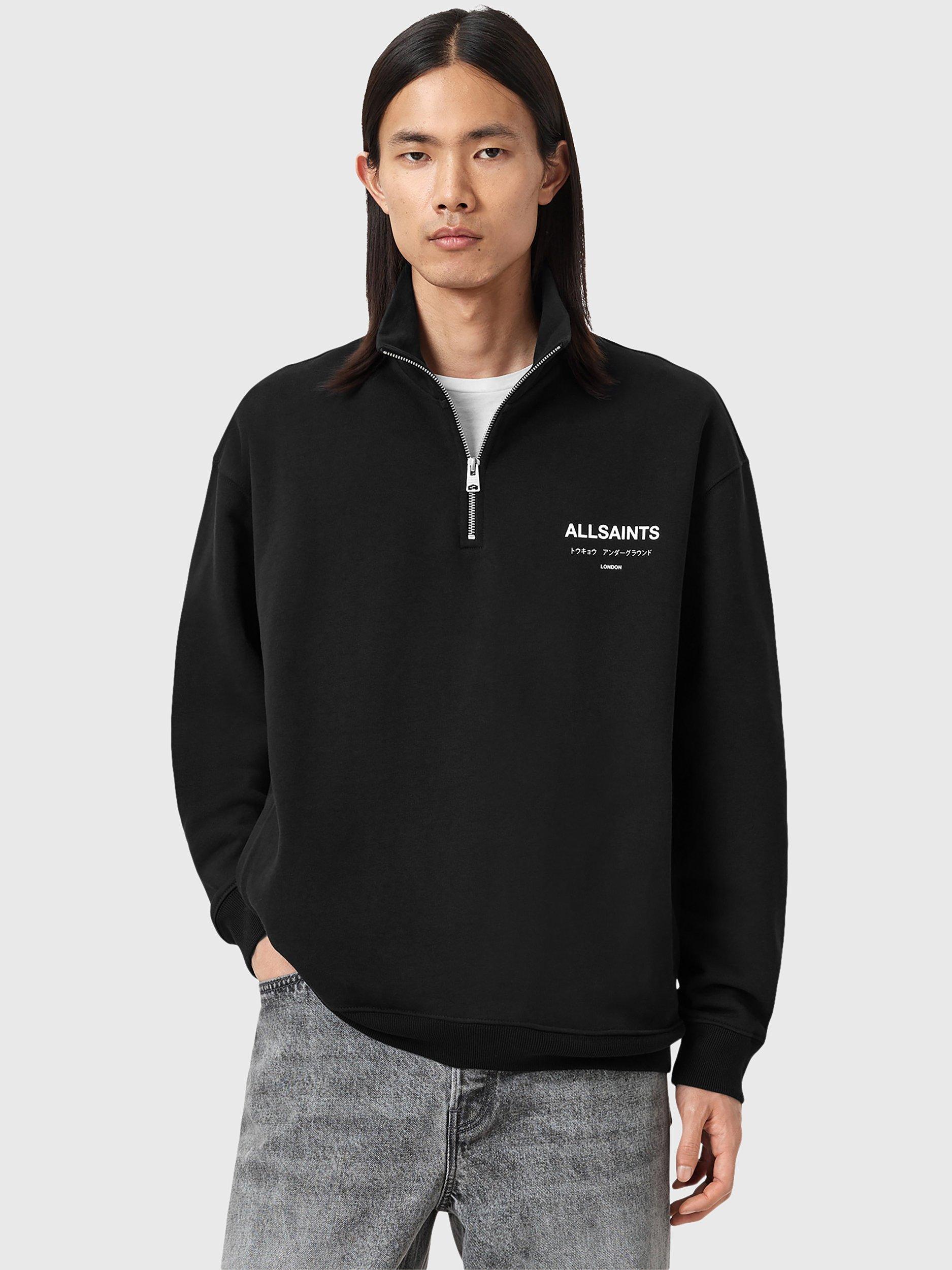 Product image 1 of 1, which shows AllSaints Underground Half Zip Cotton Sweatshirt, Jet Black, L