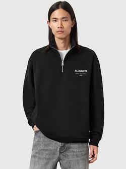 AllSaints Underground Half Zip Cotton Sweatshirt, Jet Black