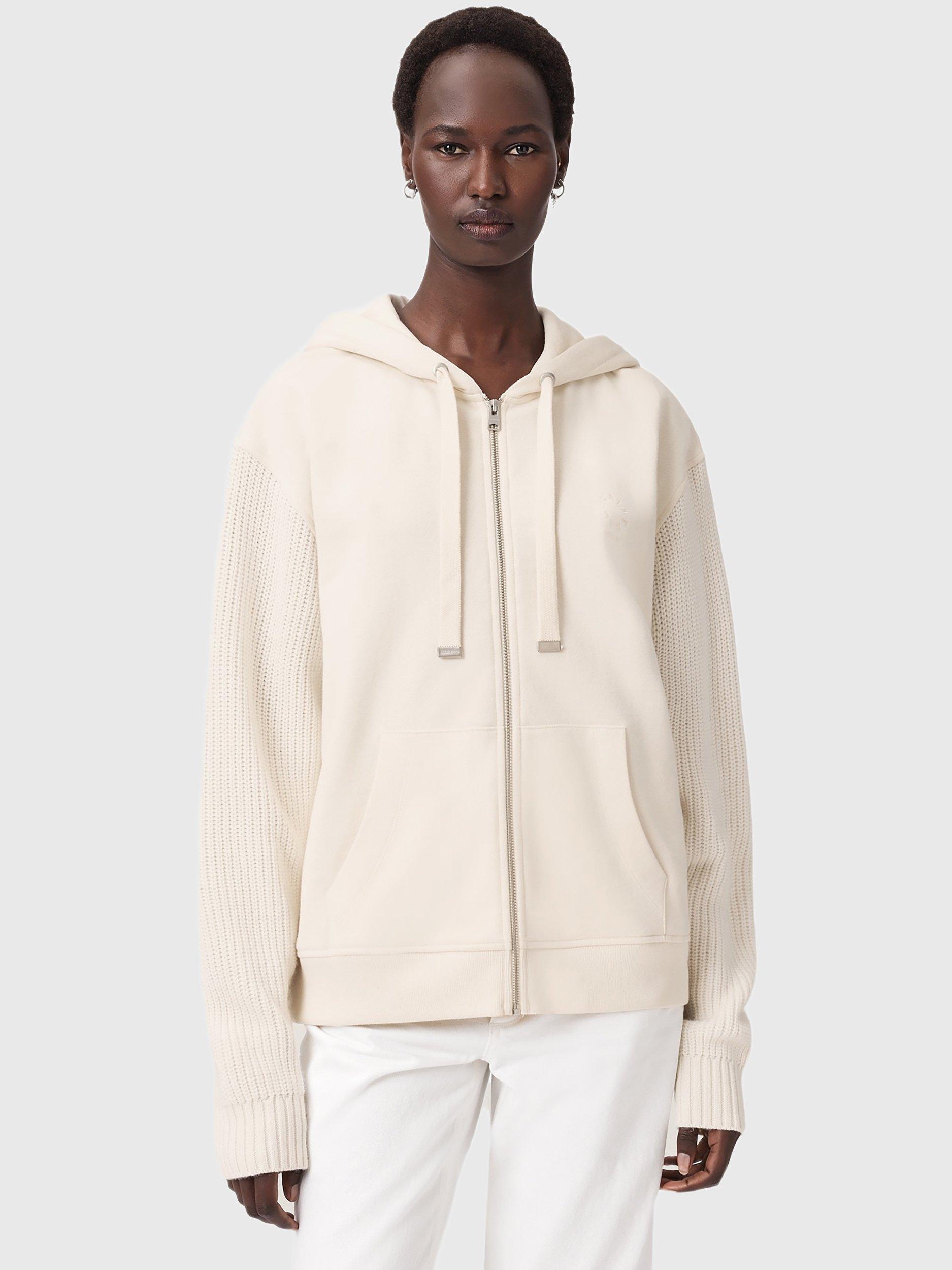 Product image 1 of 7, which shows AllSaints Amphie Zip Front Cotton Hoodie, Tofu White, L