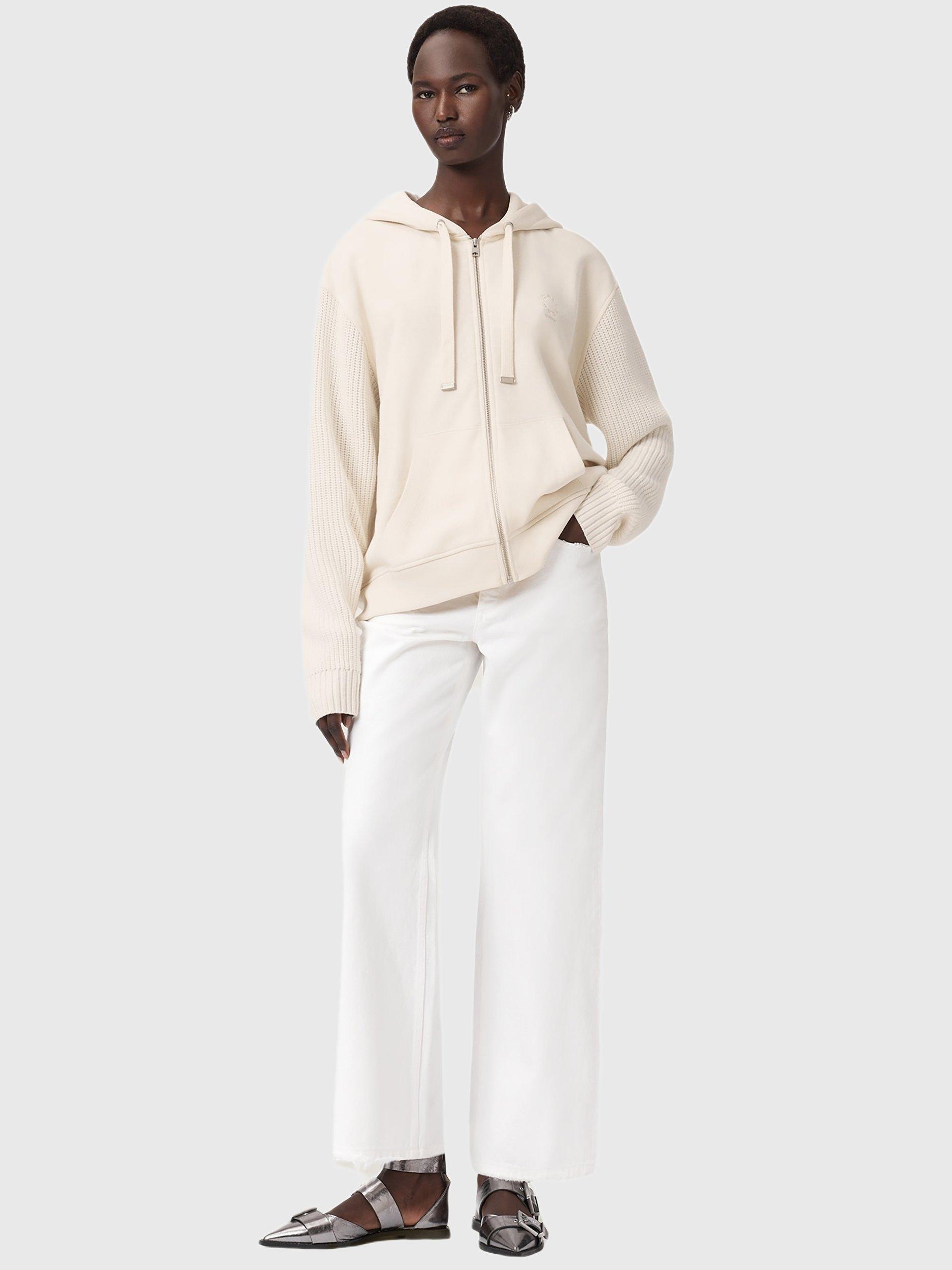 Product image 3 of 7, which shows AllSaints Amphie Zip Front Cotton Hoodie, Tofu White, L