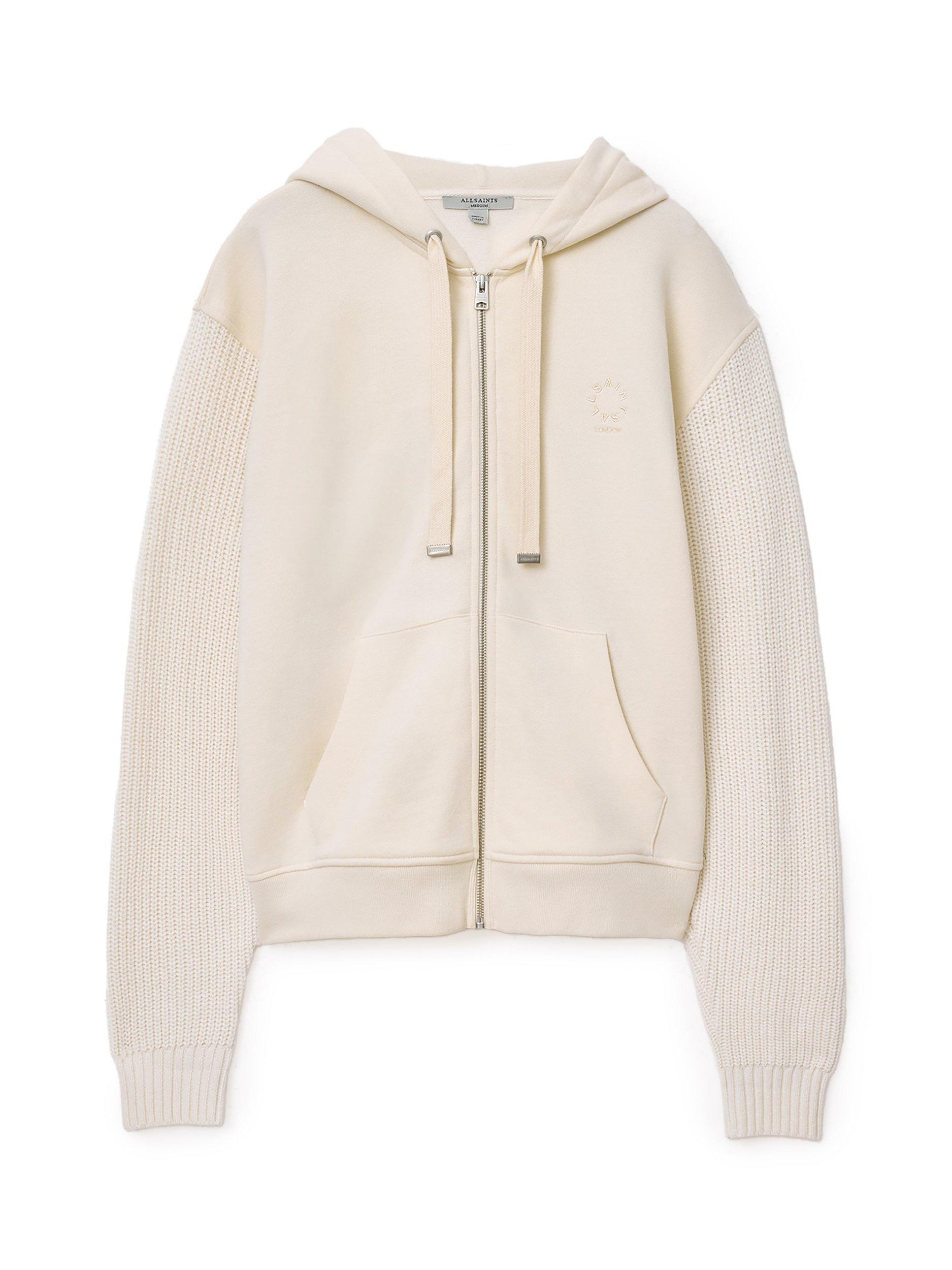 Product image 4 of 7, which shows AllSaints Amphie Zip Front Cotton Hoodie, Tofu White, L