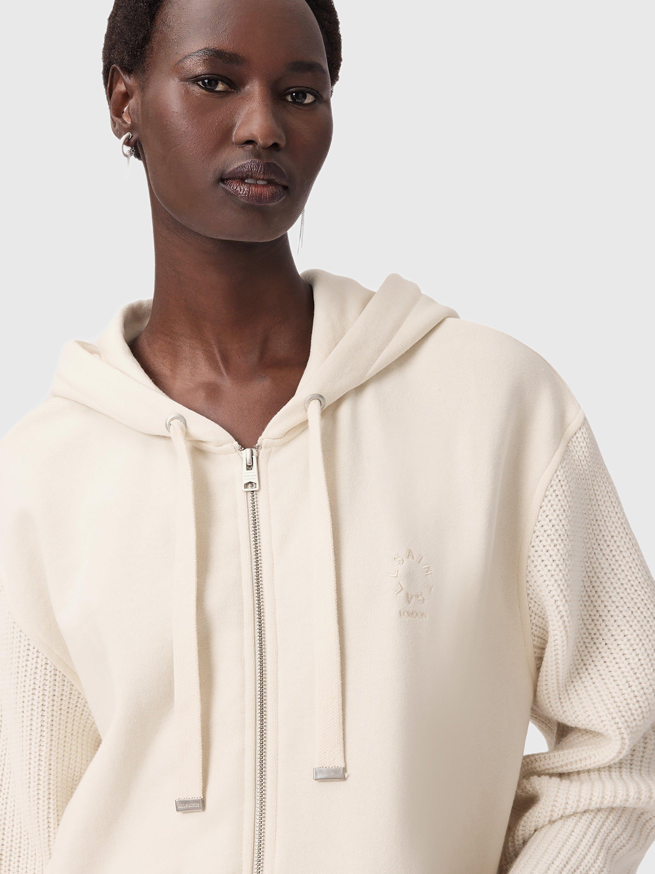 Product image 5 of 7, which shows AllSaints Amphie Zip Front Cotton Hoodie, Tofu White, L