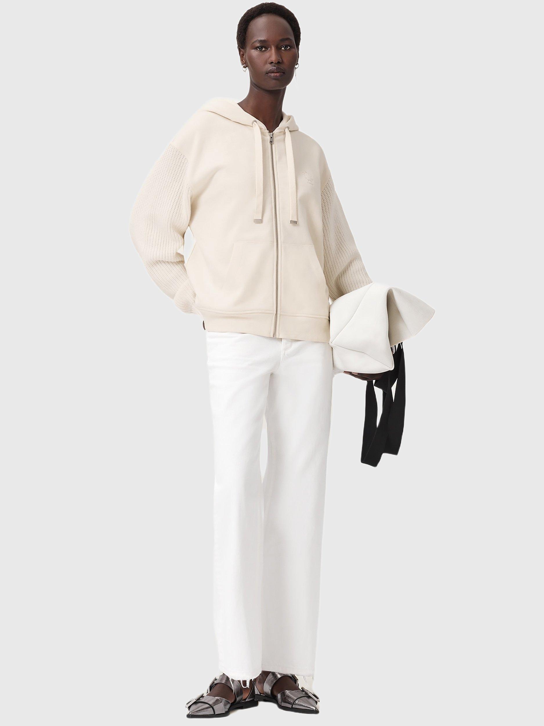 Product image 7 of 7, which shows AllSaints Amphie Zip Front Cotton Hoodie, Tofu White, L