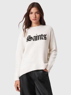 AllSaints Wool Blend Crew Neck Long Sleeve Jumper, Chalk White/Black