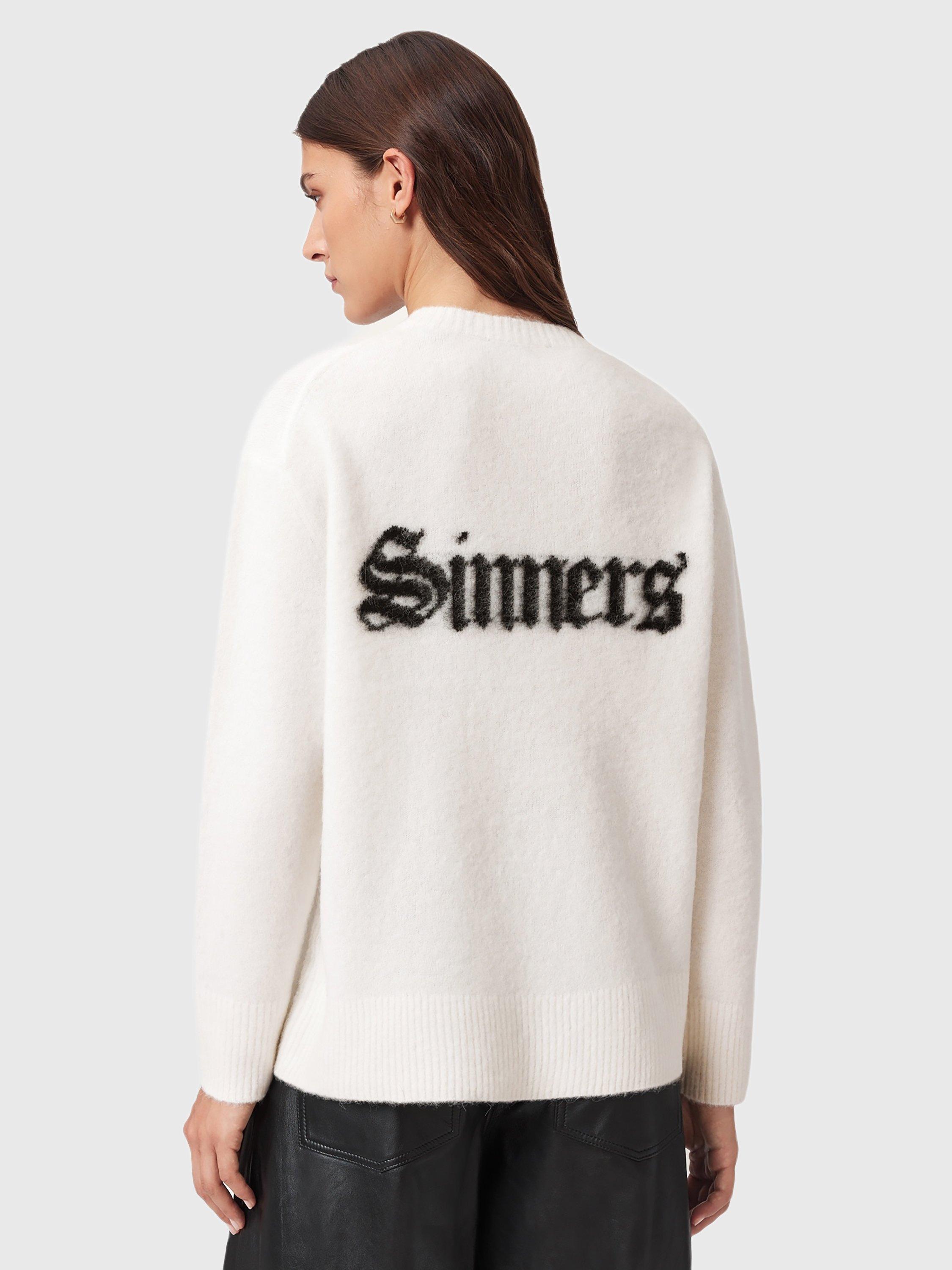 Product image 2 of 8, which shows AllSaints Wool Blend Crew Neck Long Sleeve Jumper, Chalk White/Black, L