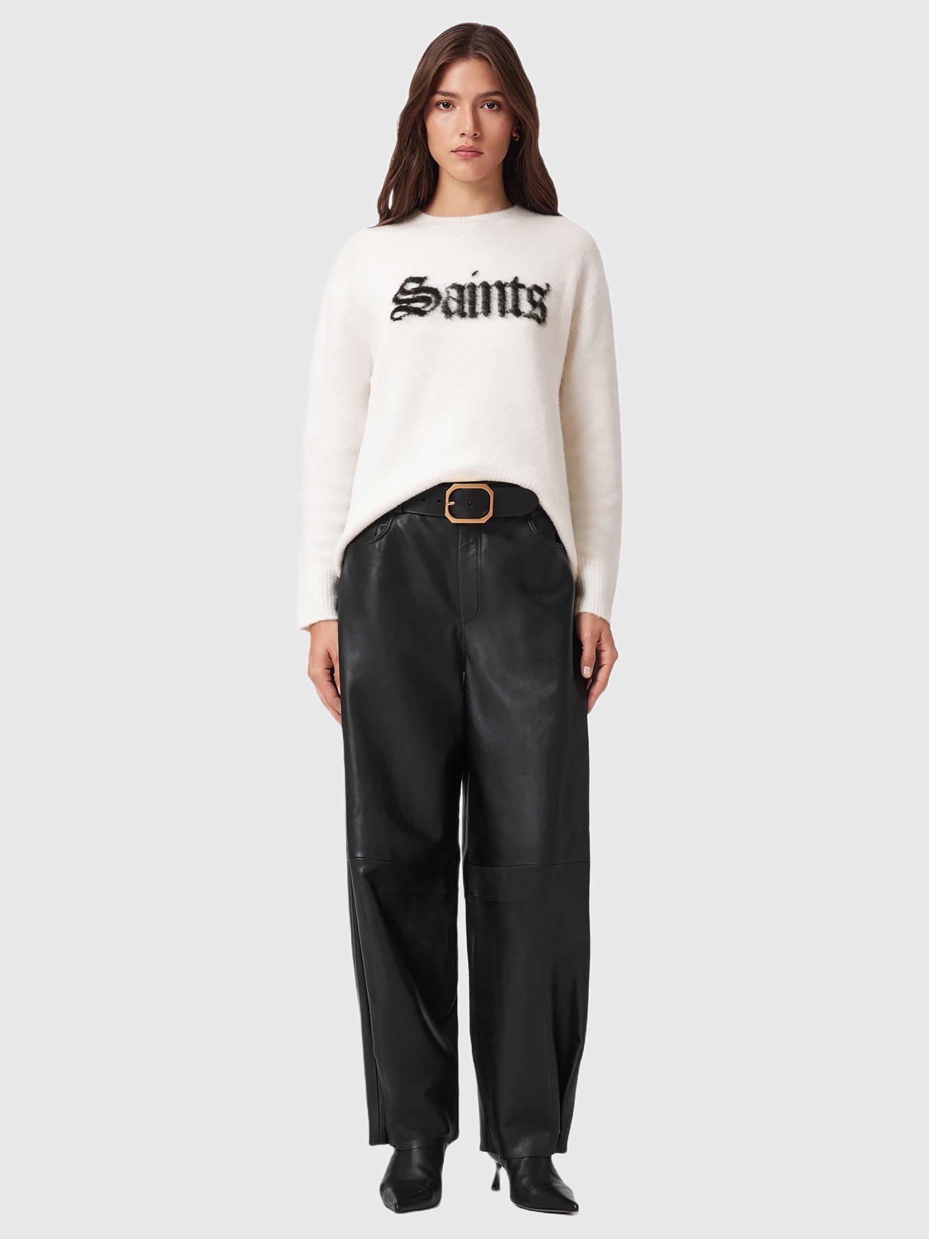 Product image 3 of 8, which shows AllSaints Wool Blend Crew Neck Long Sleeve Jumper, Chalk White/Black, L