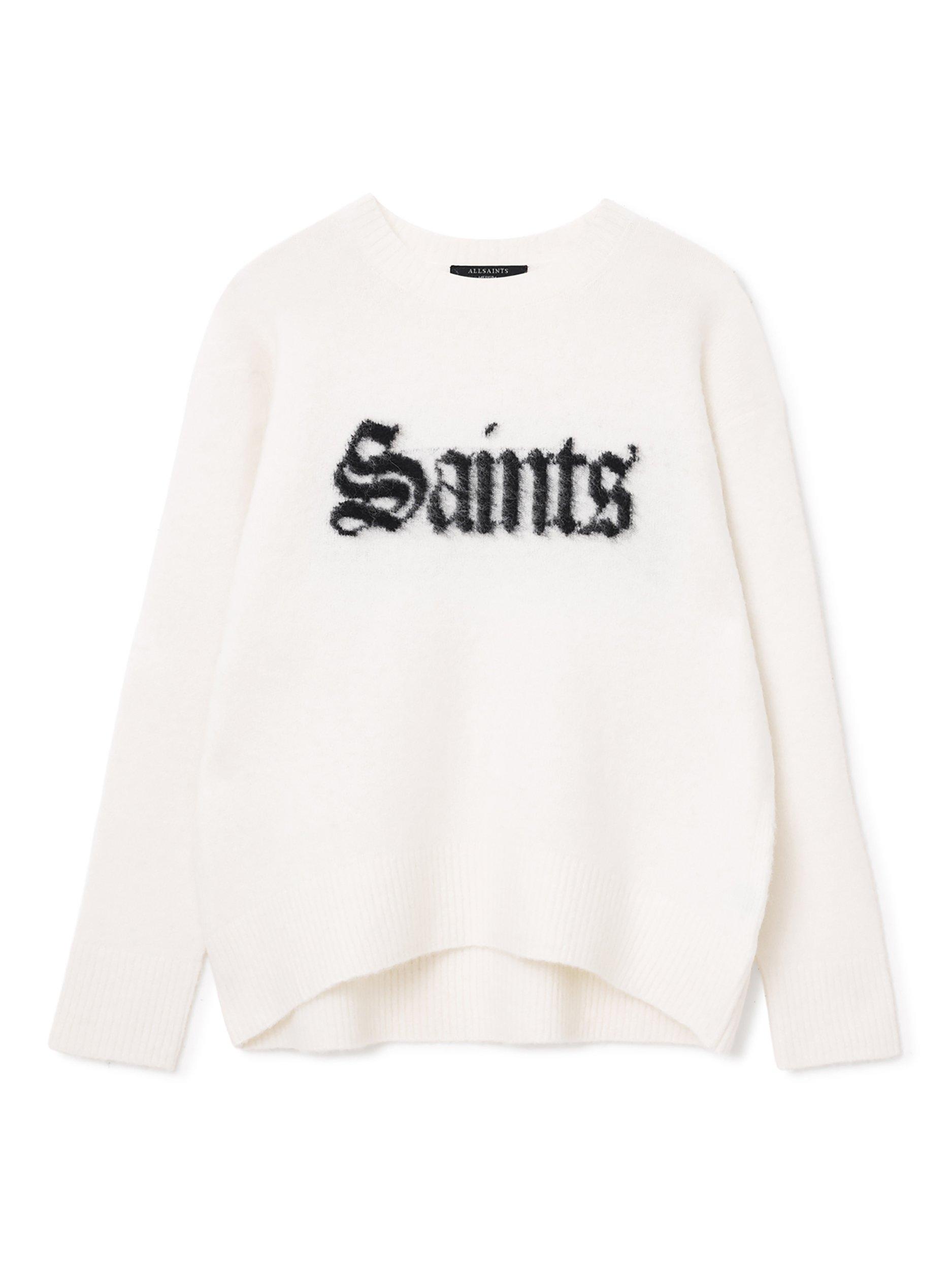 Product image 4 of 8, which shows AllSaints Wool Blend Crew Neck Long Sleeve Jumper, Chalk White/Black, L