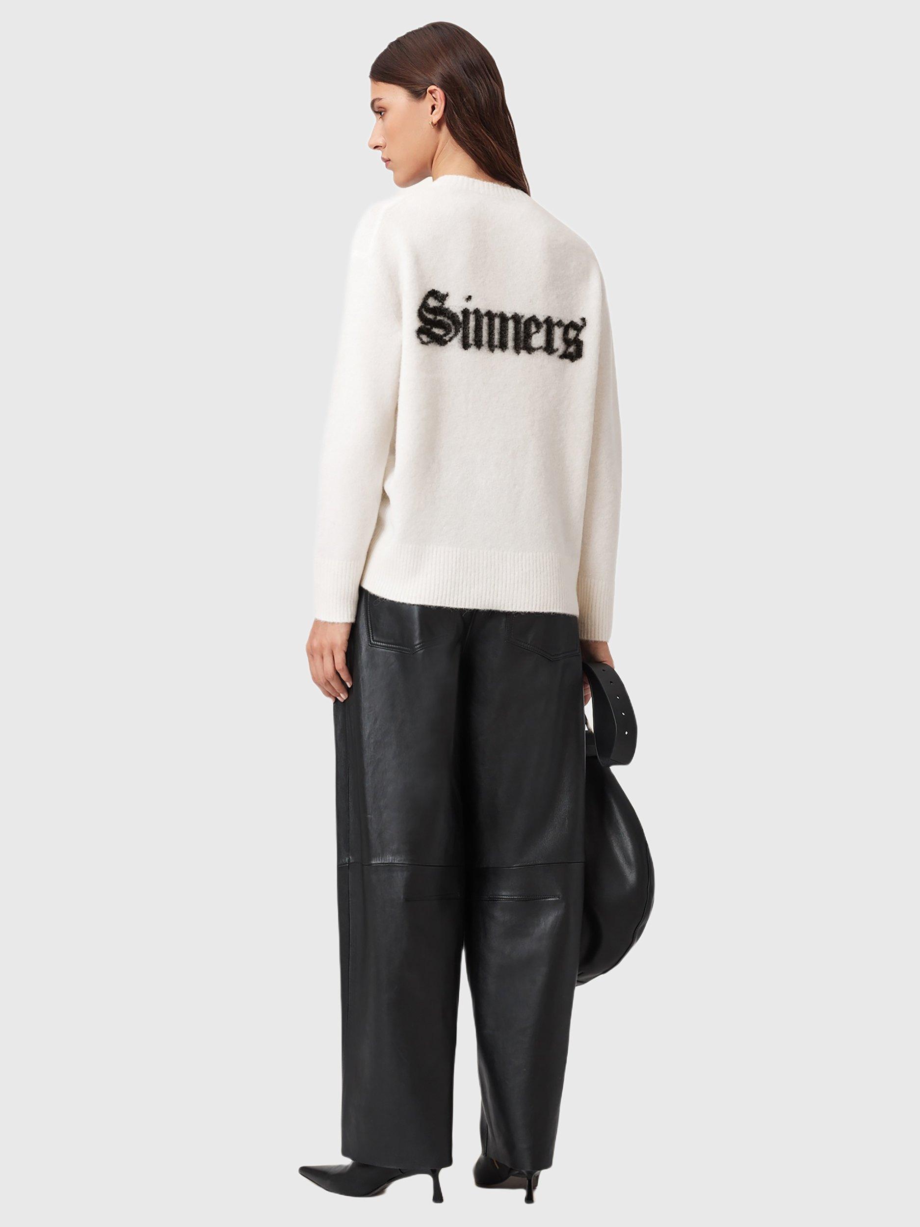 Product image 8 of 8, which shows AllSaints Wool Blend Crew Neck Long Sleeve Jumper, Chalk White/Black, L