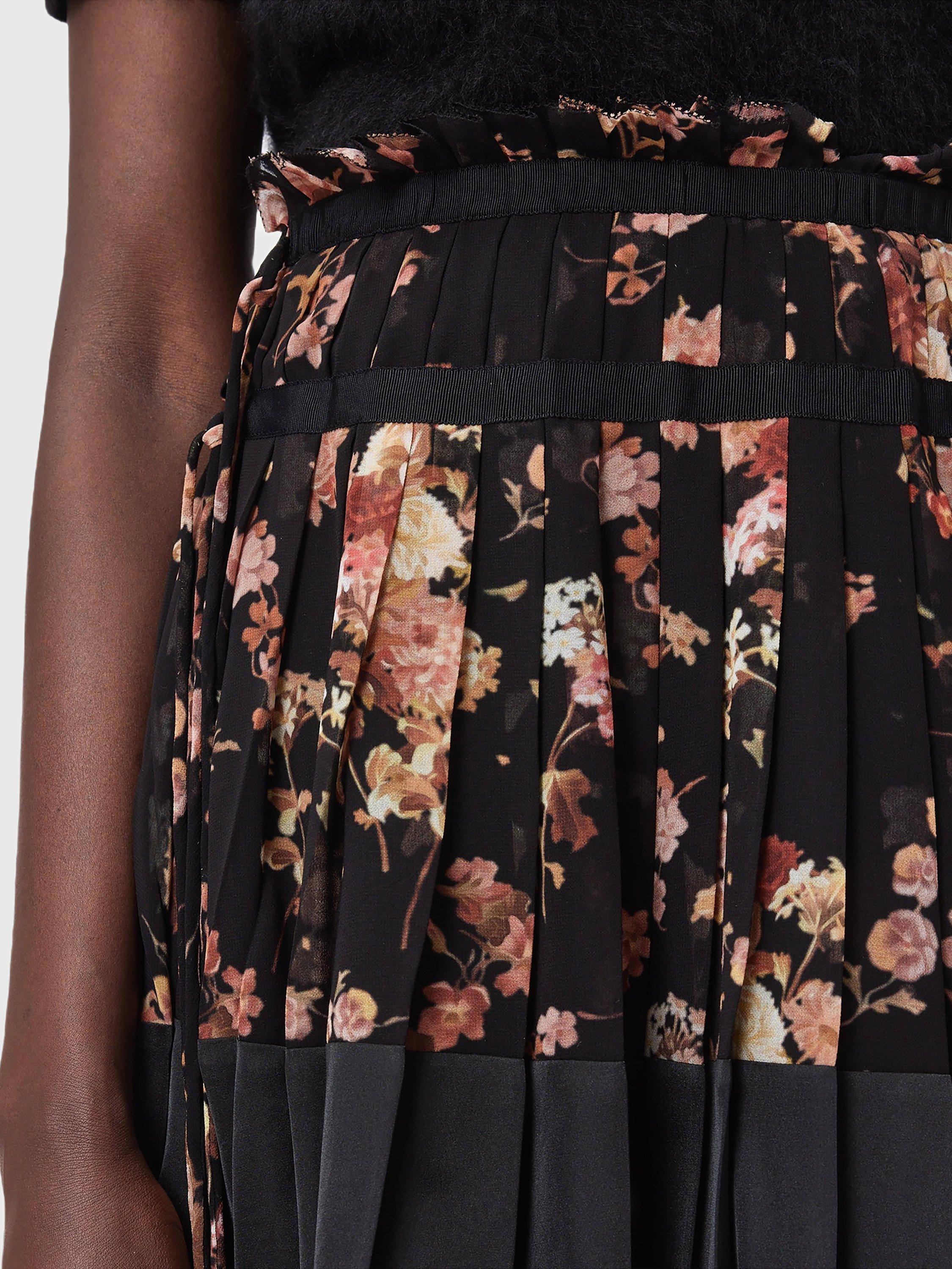 Product image 5 of 7, which shows AllSaints Elara Floral Mini Skirt, Armada Black, 6