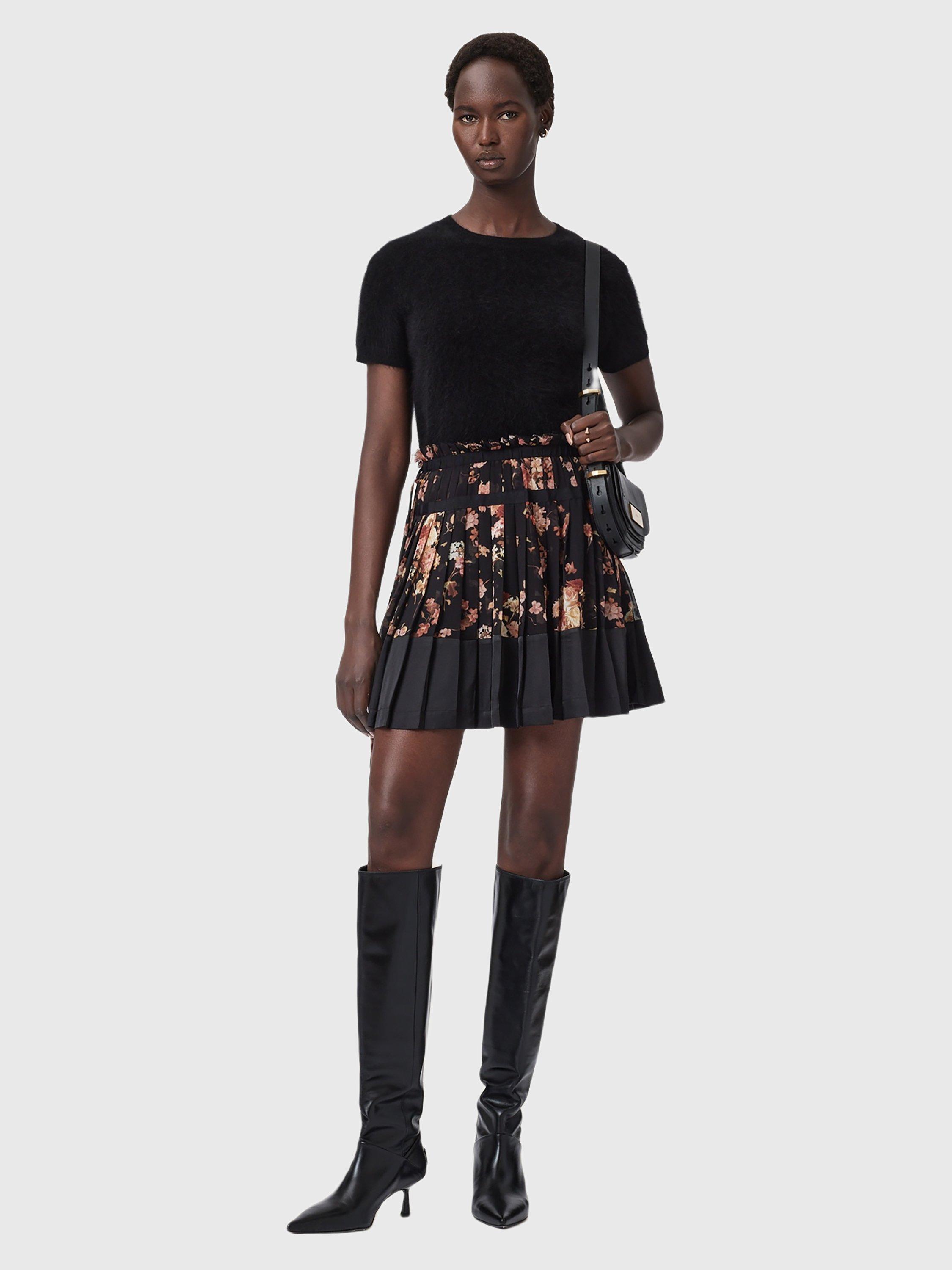 Product image 6 of 7, which shows AllSaints Elara Floral Mini Skirt, Armada Black, 6