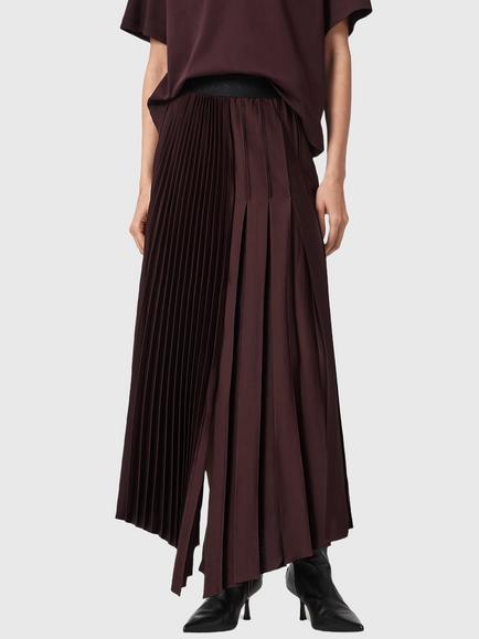 AllSaints Jax Pleated Midi Skirt, Oxblood Red