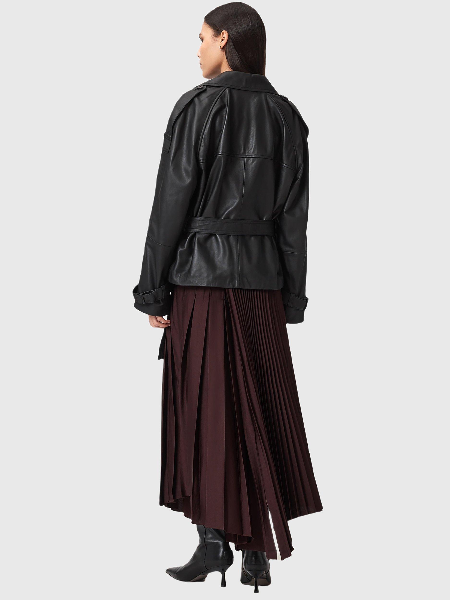 Product image 2 of 6, which shows AllSaints Jax Pleated Maxi Skirt, Oxblood Red, 10