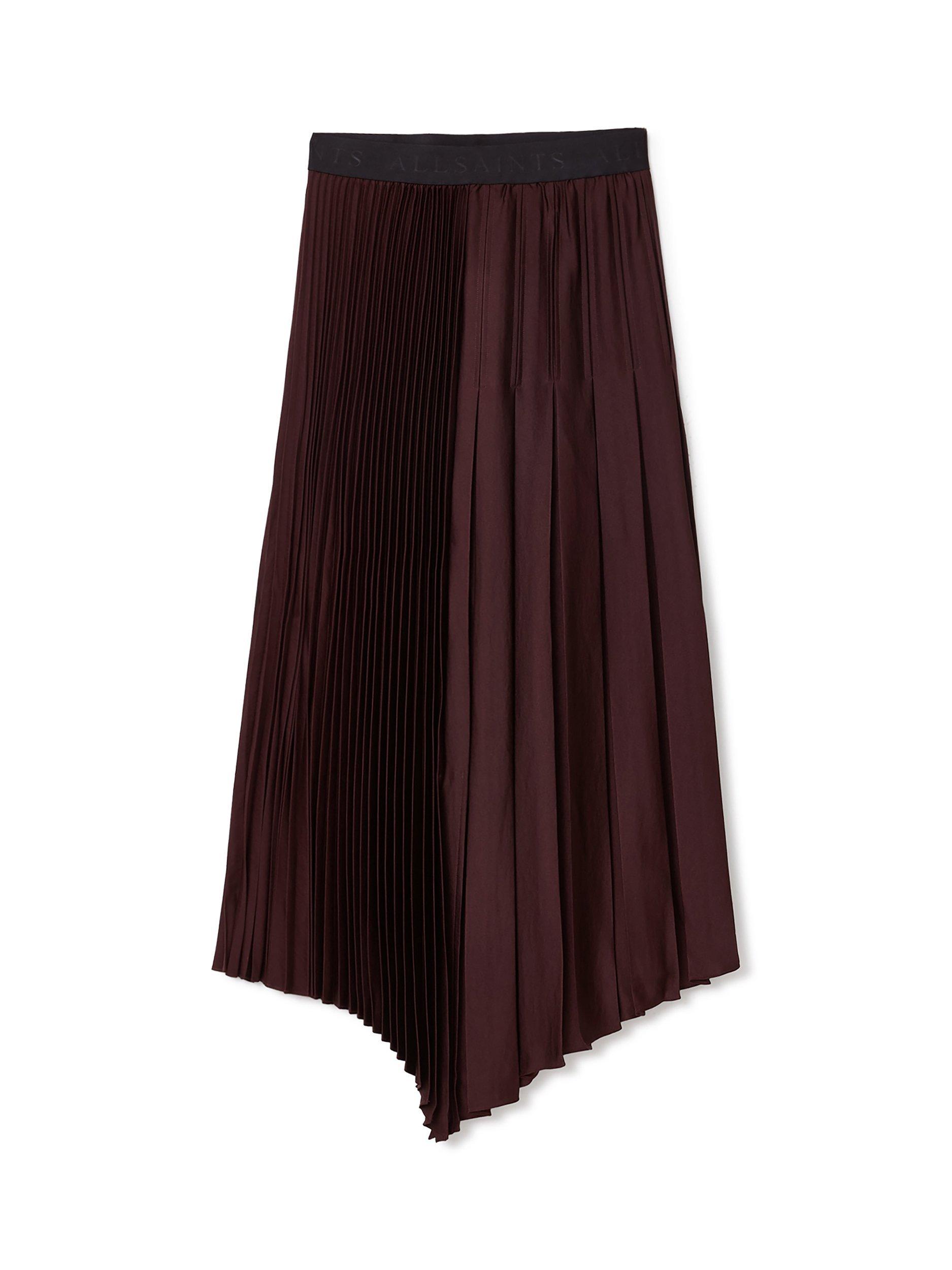 Product image 4 of 6, which shows AllSaints Jax Pleated Maxi Skirt, Oxblood Red, 10