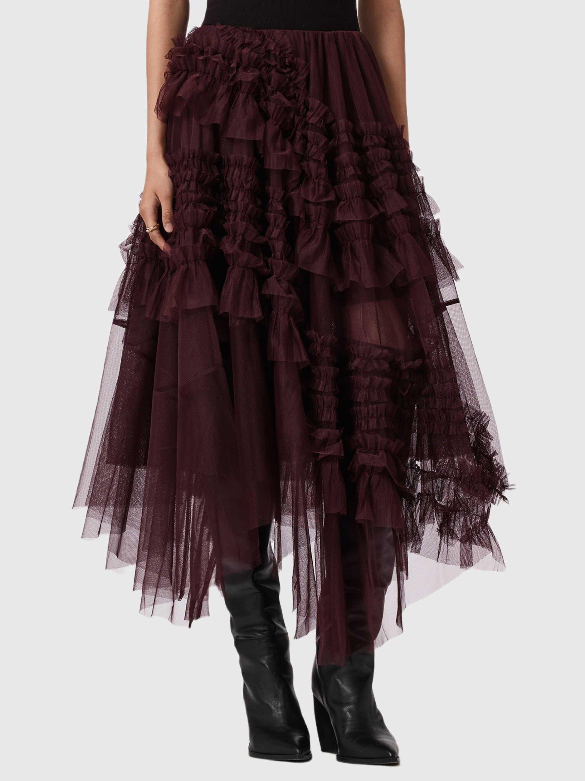 AllSaints Jen Tulle Midi Skirt, Oxblood