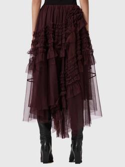 AllSaints Jen Tulle Midi Skirt, Oxblood - view 2, Oxblood