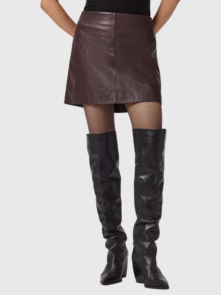 AllSaints Renai Pure Leather Mini Skirt, Oxblood, Oxblood