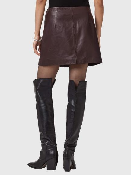 AllSaints Renai Pure Leather Mini Skirt, Oxblood - view 2, Oxblood