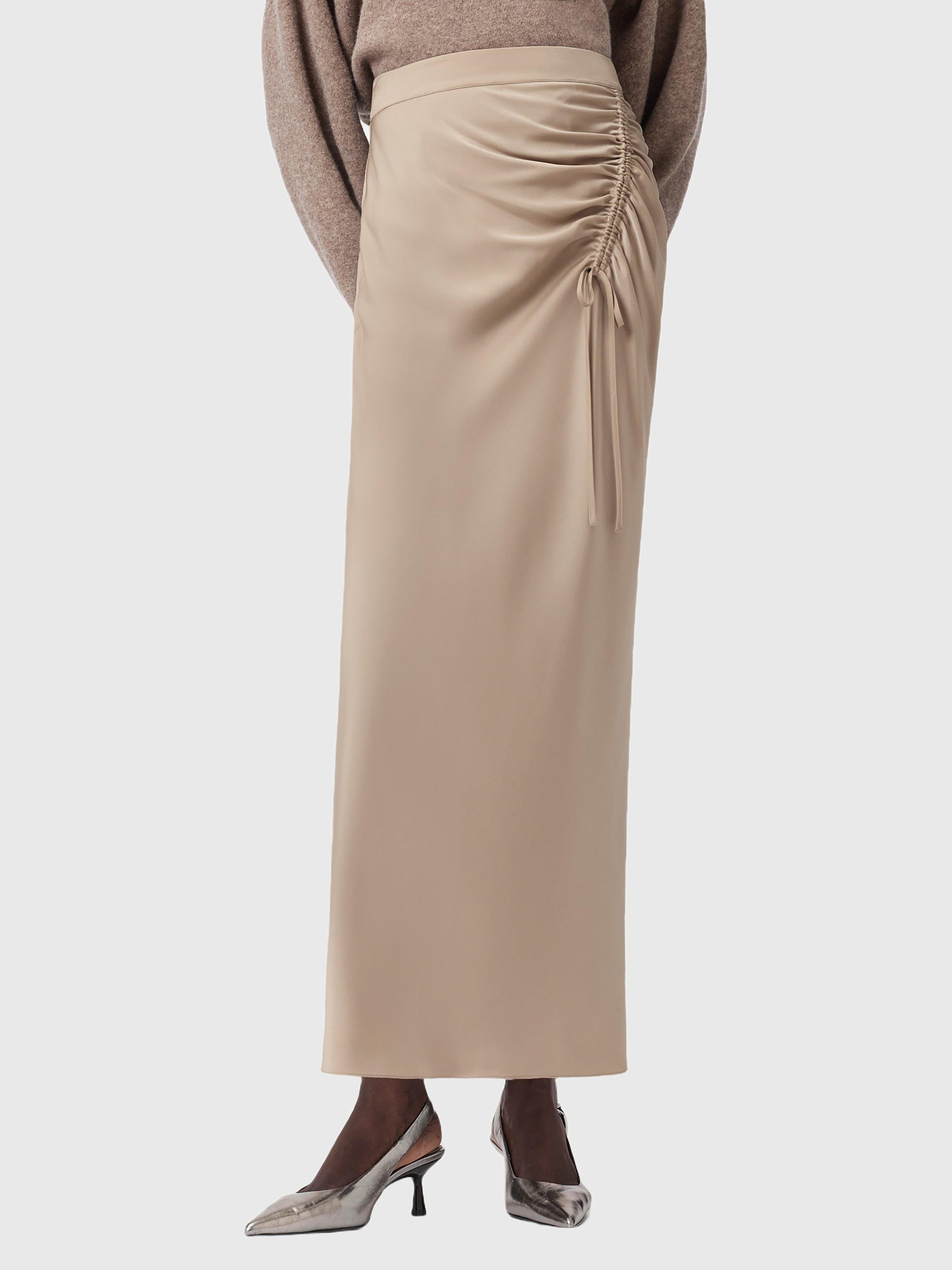 Product image 1 of 7, which shows AllSaints Alexia Maxi Skirt, Taupe Grey, 6