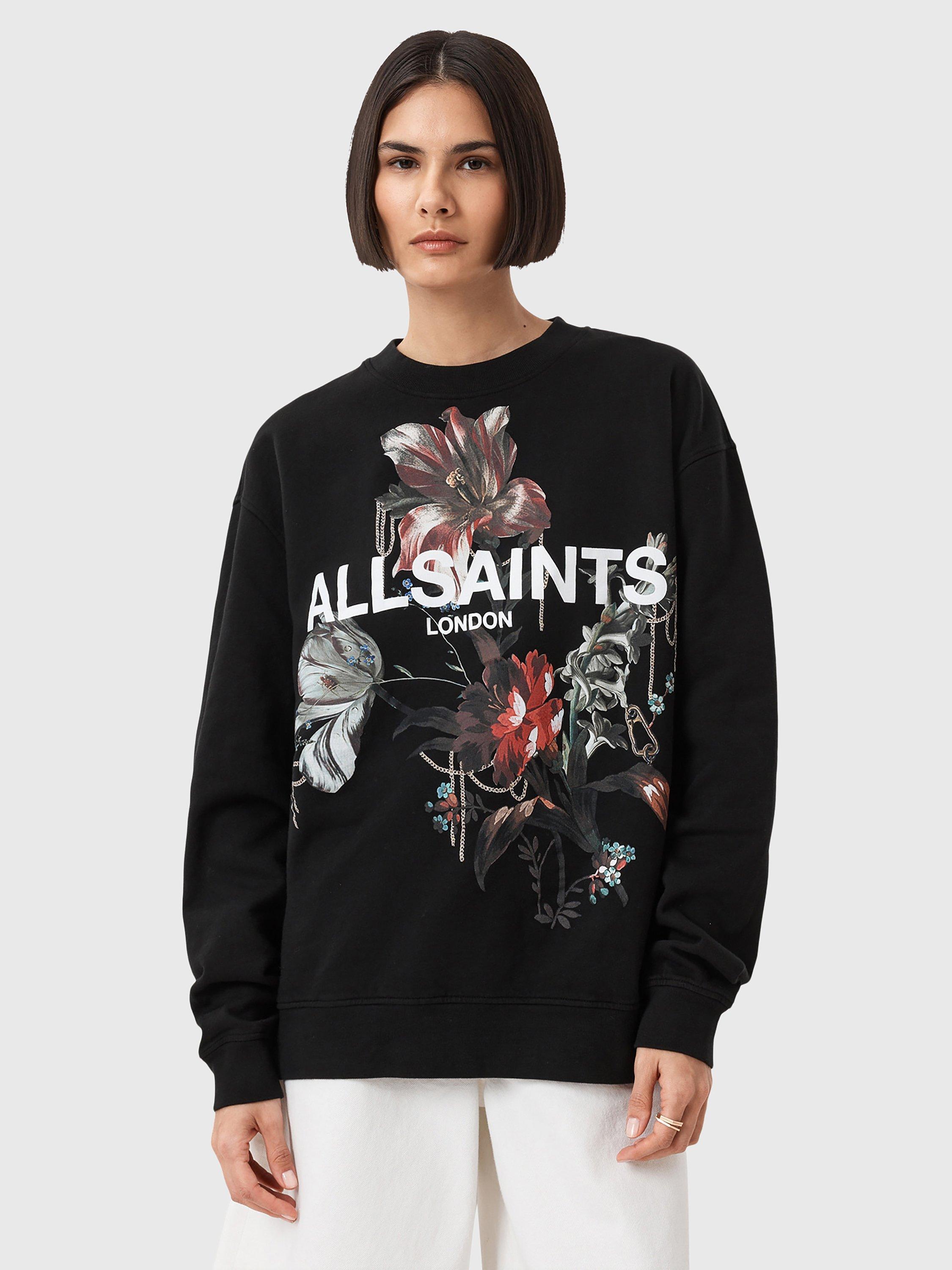 Product image 7 of 7, which shows AllSaints Ania Etta Graphic Print Cotton Sweatshirt, Black, M