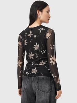 AllSaints Caia Floral Print Long Sleeve Top - view 2, Petra Sepia Brown