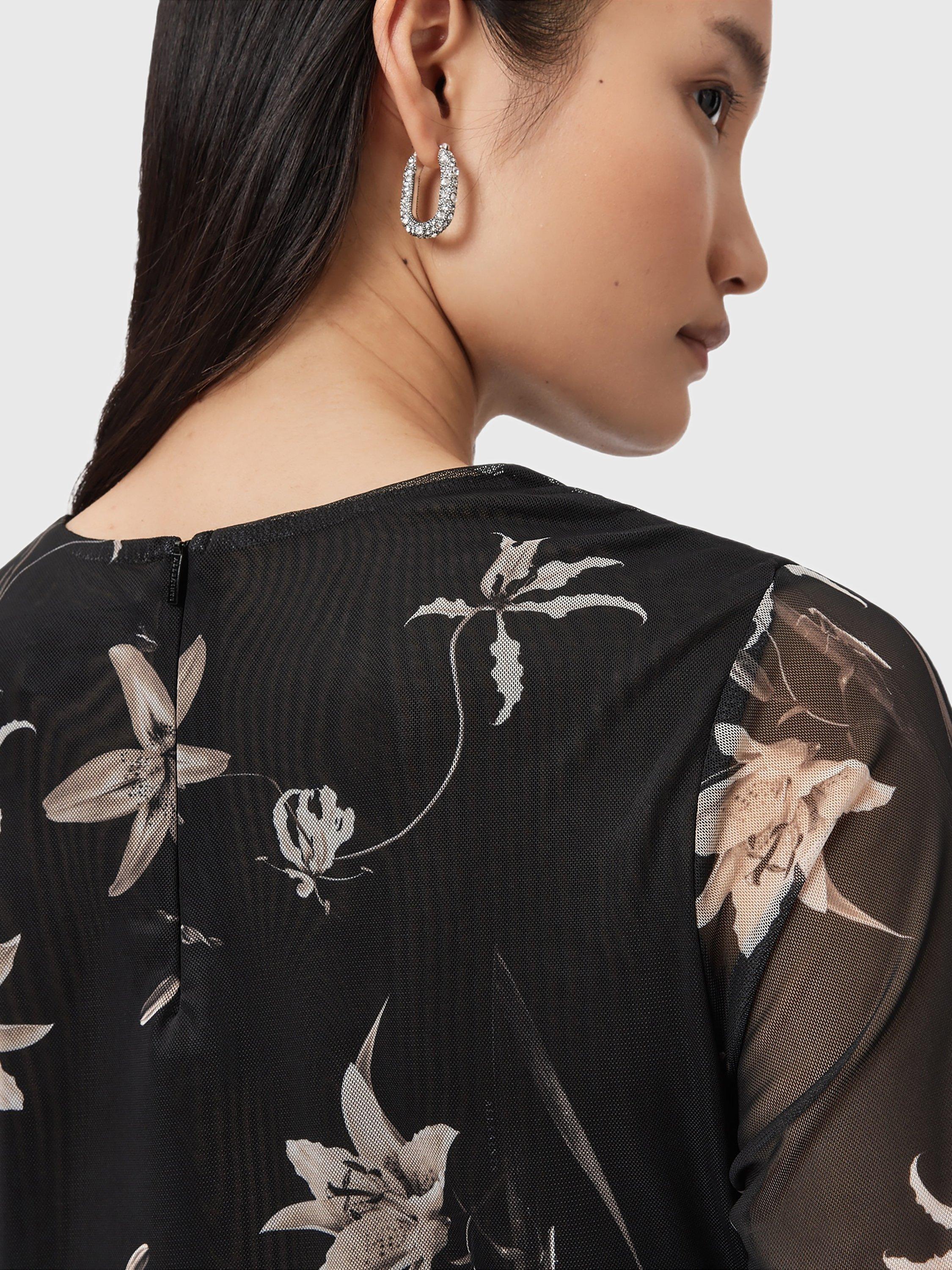 Product image 5 of 7, which shows AllSaints Caia Floral Print Long Sleeve Top, Petra Sepia Brown, 8