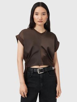 AllSaints Mira Cropped Satin T-Shirt, Torte Brown, Torte Brown