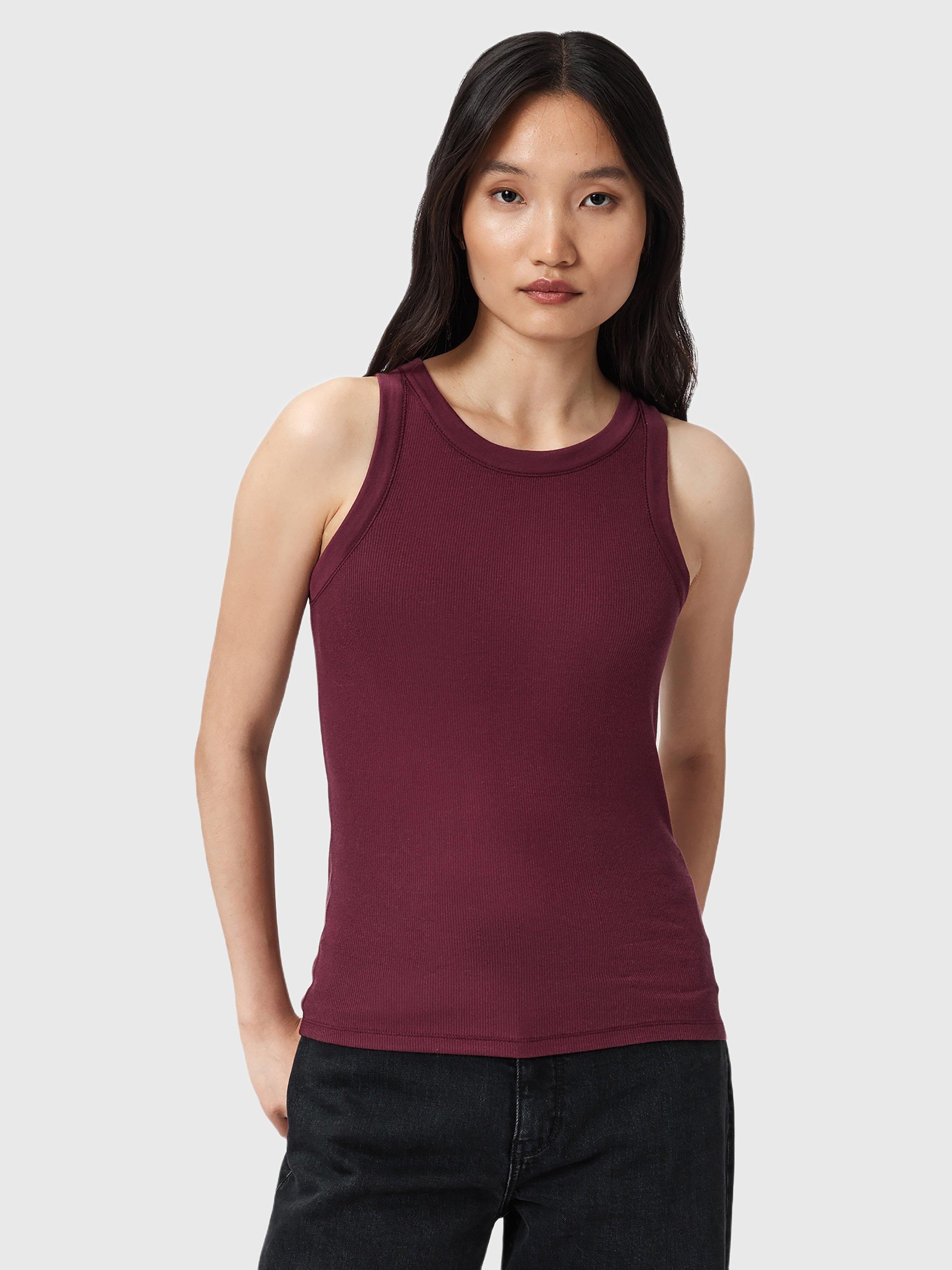 Product image 1 of 6, which shows AllSaints Rina Ribbed Tank Top, Oxblood Red, XS