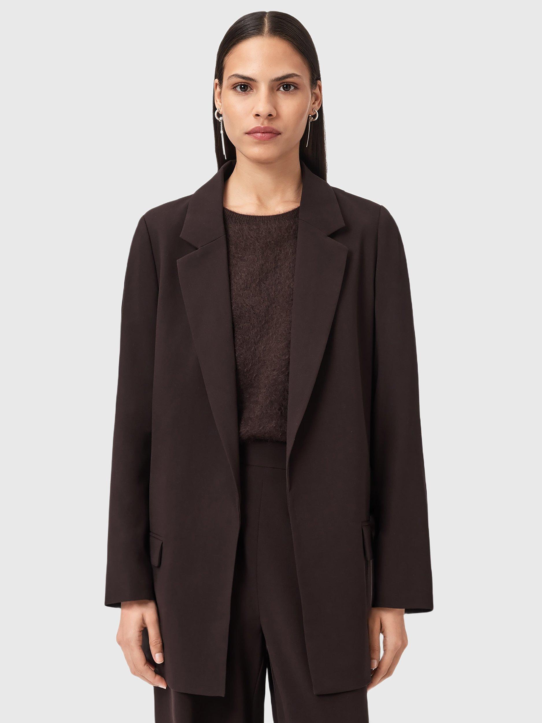 Product image 1 of 7, which shows AllSaints Aleida Long Sleeve Collar Longline Blazer, Oxblood Red, 6