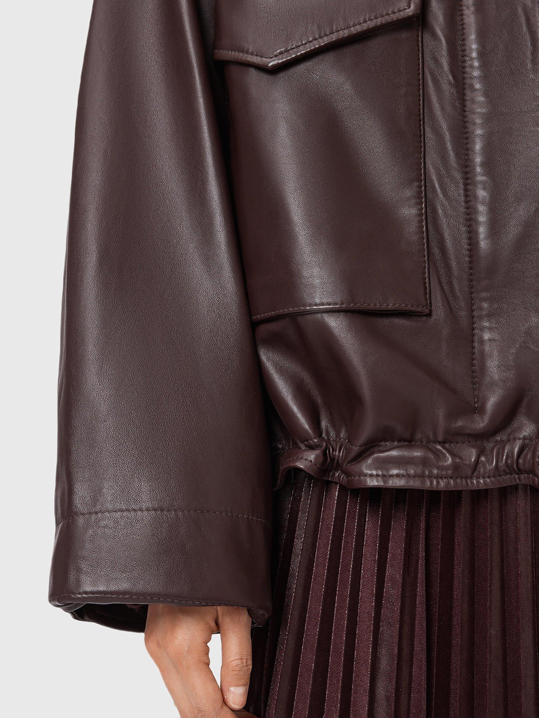 Product image 8 of 8, which shows AllSaints Clay Leather Blend High Neck Zip Jacket, Oxblood Red, L
