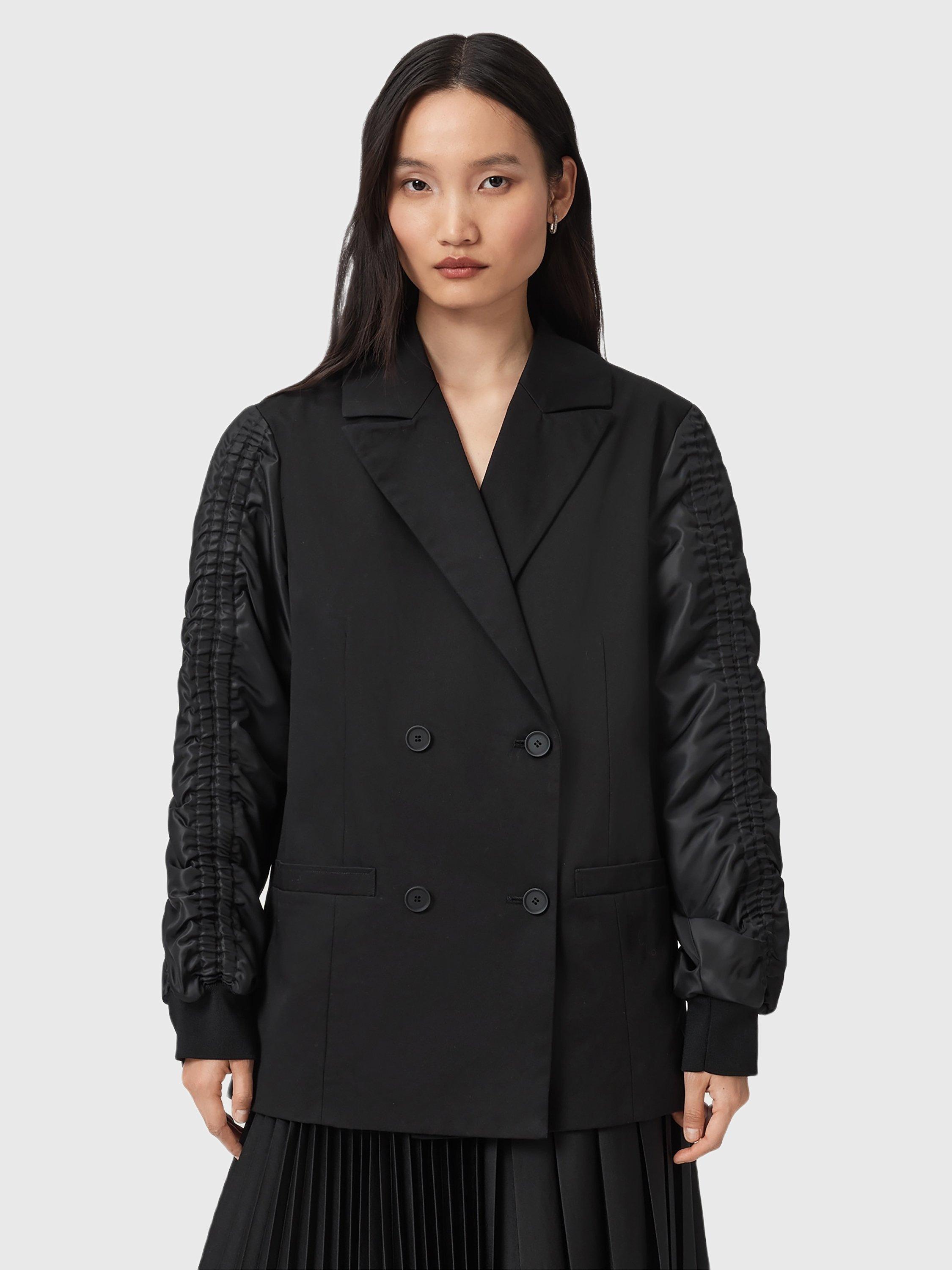 Product image 1 of 7, which shows AllSaints Lorna Double Breasted Jacket, Black, 10
