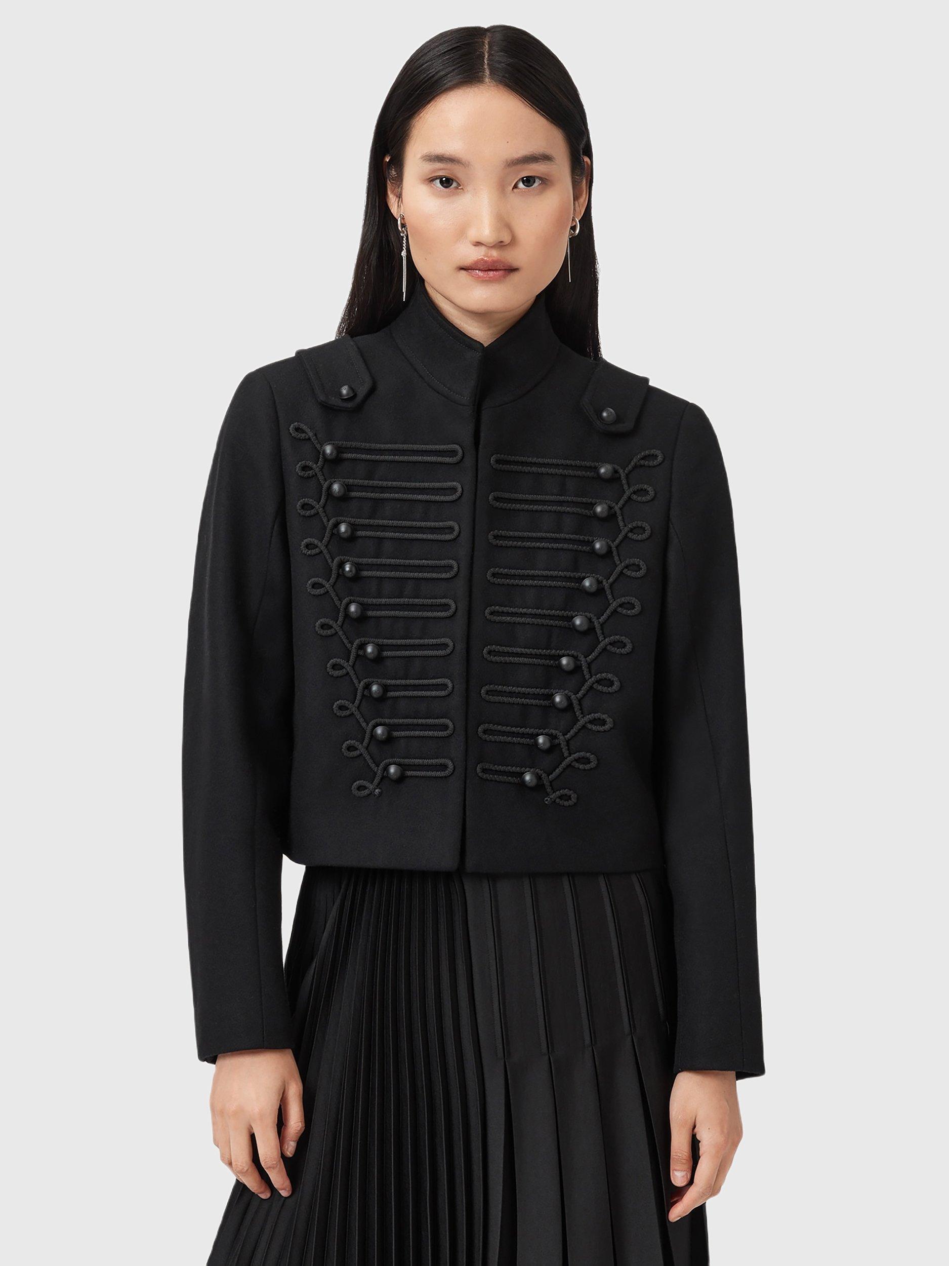 AllSaints Rummy Wool Blend Funnel Neck Long Sleeve Overcoat