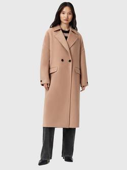 AllSaints Sellma Wool Blend Long Sleeve Collar Longline Overcoat, Brown Camel