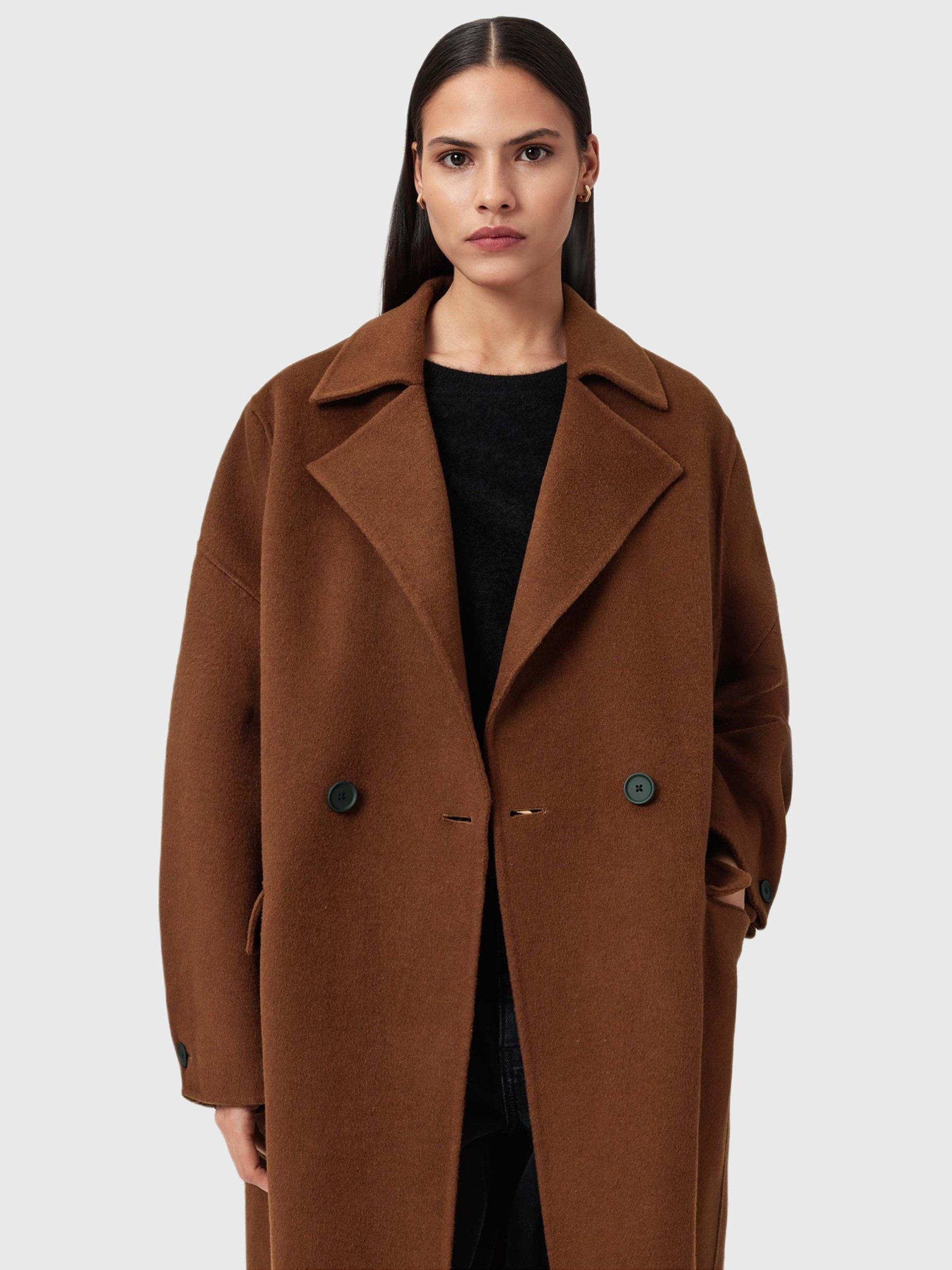 Product image 3 of 8, which shows AllSaints Sellma Wool Rich Coat, Light Brown, 6