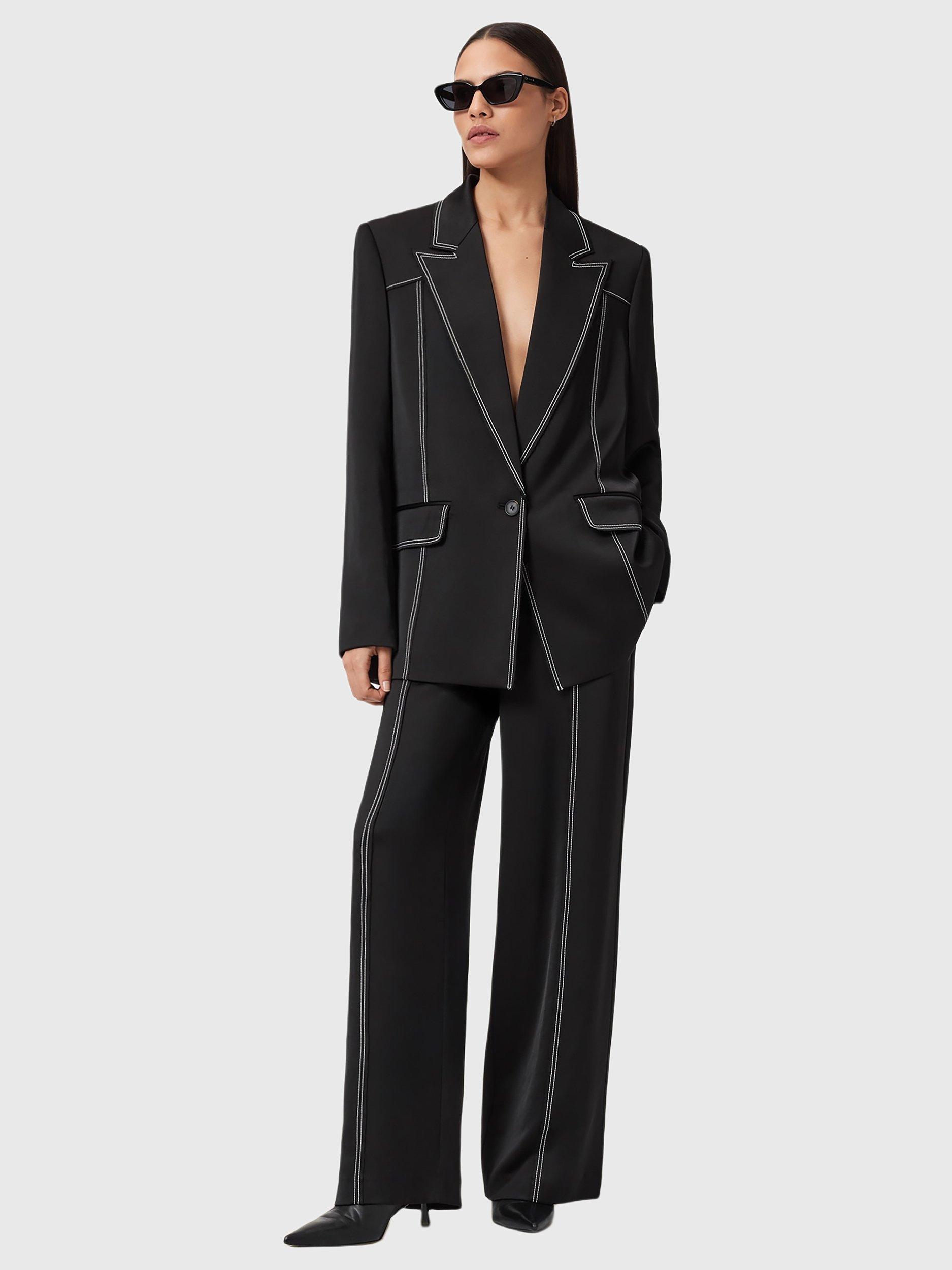 Product image 7 of 9, which shows AllSaints Theah Contrast Stitch Blazer, Black, 10