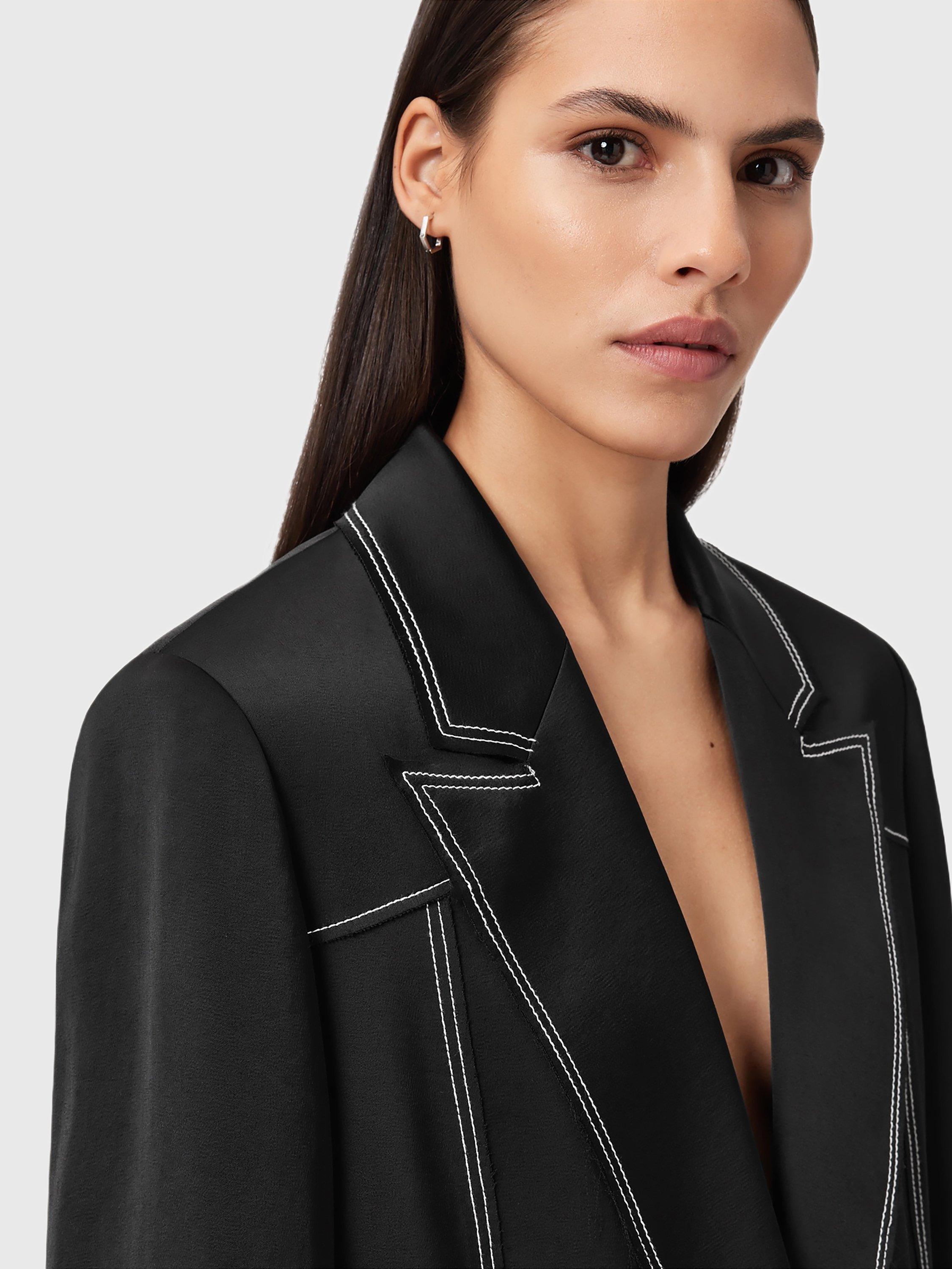 Product image 9 of 9, which shows AllSaints Theah Contrast Stitch Blazer, Black, 10