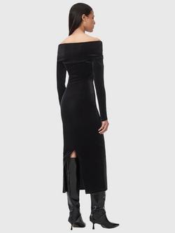 AllSaints Delta Bardot Neckling Long Sleeve Sheath Midi Dress - view 2, Black
