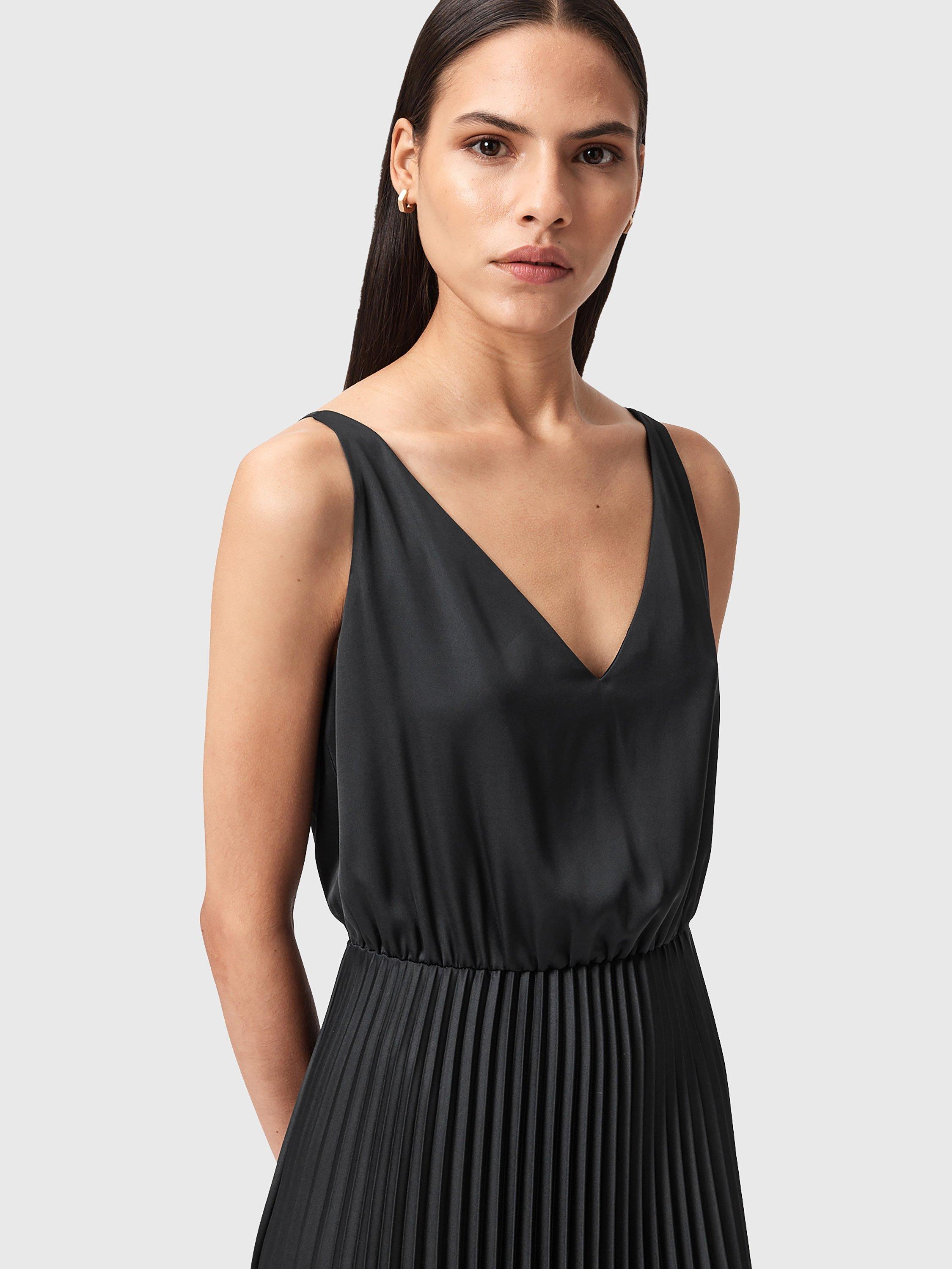 AllSaints Harley Ophis Pleated Sleeveless Midi Dress, Black