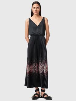 AllSaints Harley Ophis Pleated Sleeveless Midi Dress, Black - view 2, Black