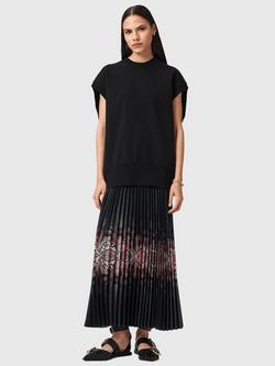 AllSaints Harley Ophis Pleated Sleeveless Midi Dress, Black, Black
