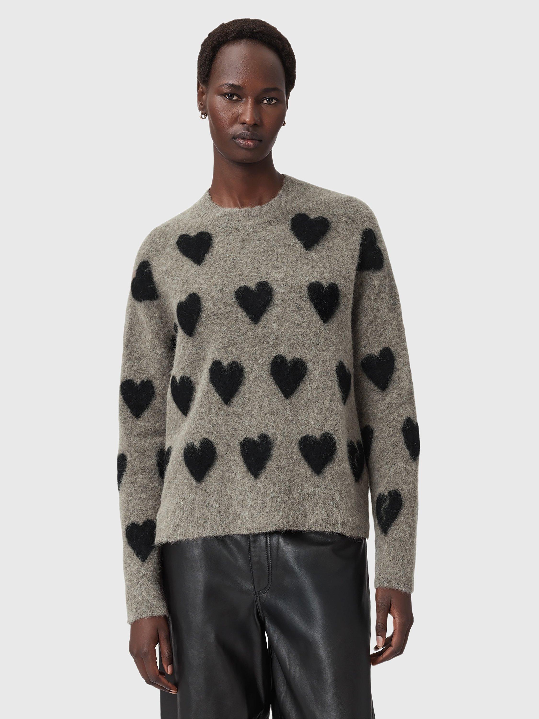 Product image 1 of 7, which shows AllSaints Amora Wool Blend Crew Neck Jumper, Walnut Brown/Black, L