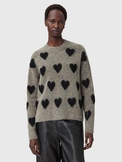 AllSaints Amora Wool Blend Crew Neck Jumper, Walnut Brown/Black